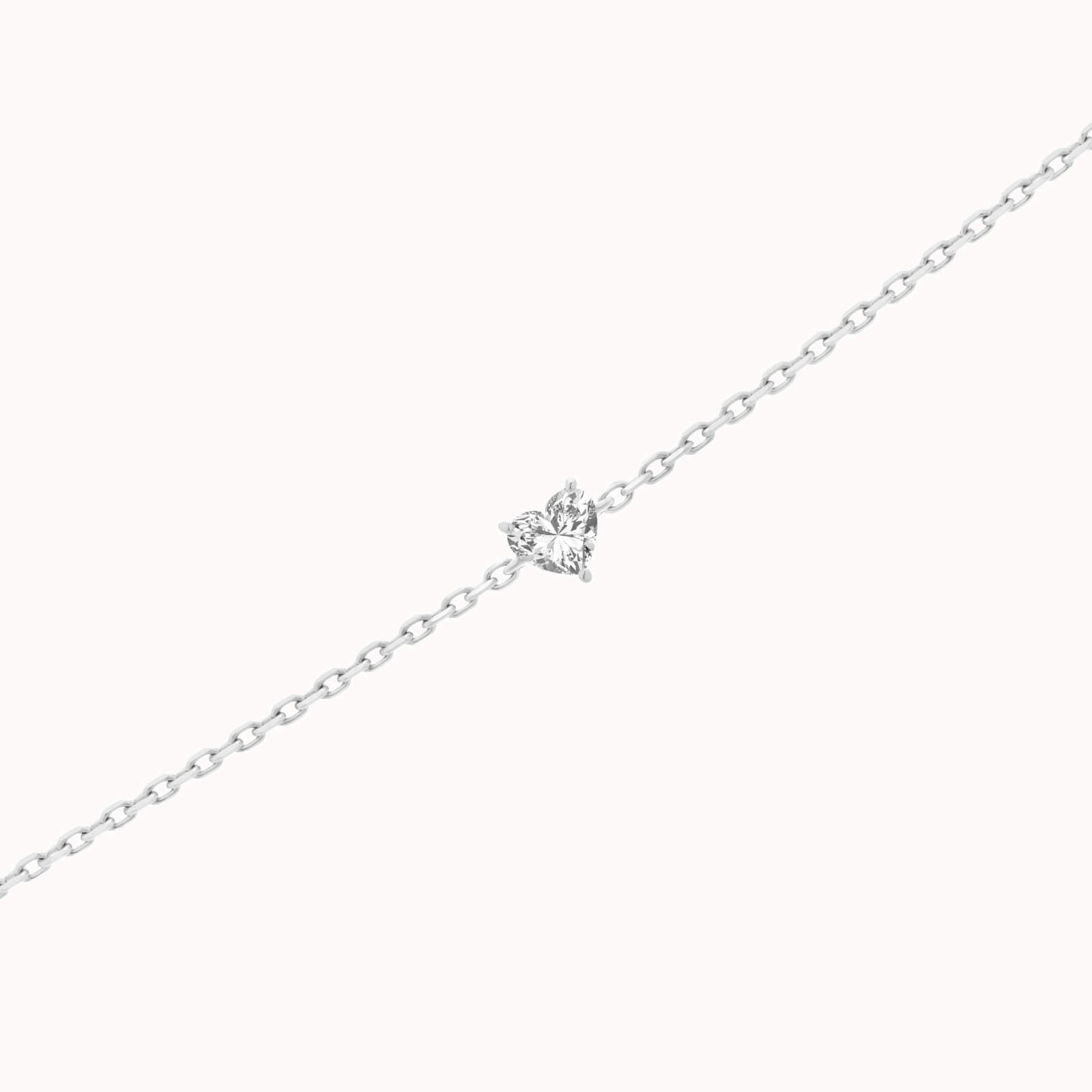 Mara heart diamond bracelet in solid white gold by Anate, three-quarter angle view