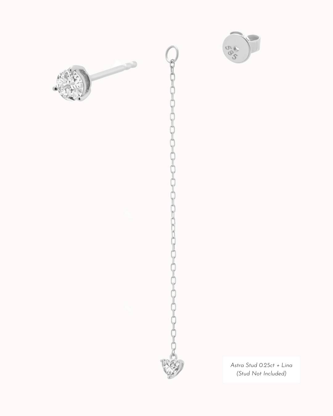 Raya heart diamond drop earrings in solid white gold by Anate, matched pair, front view