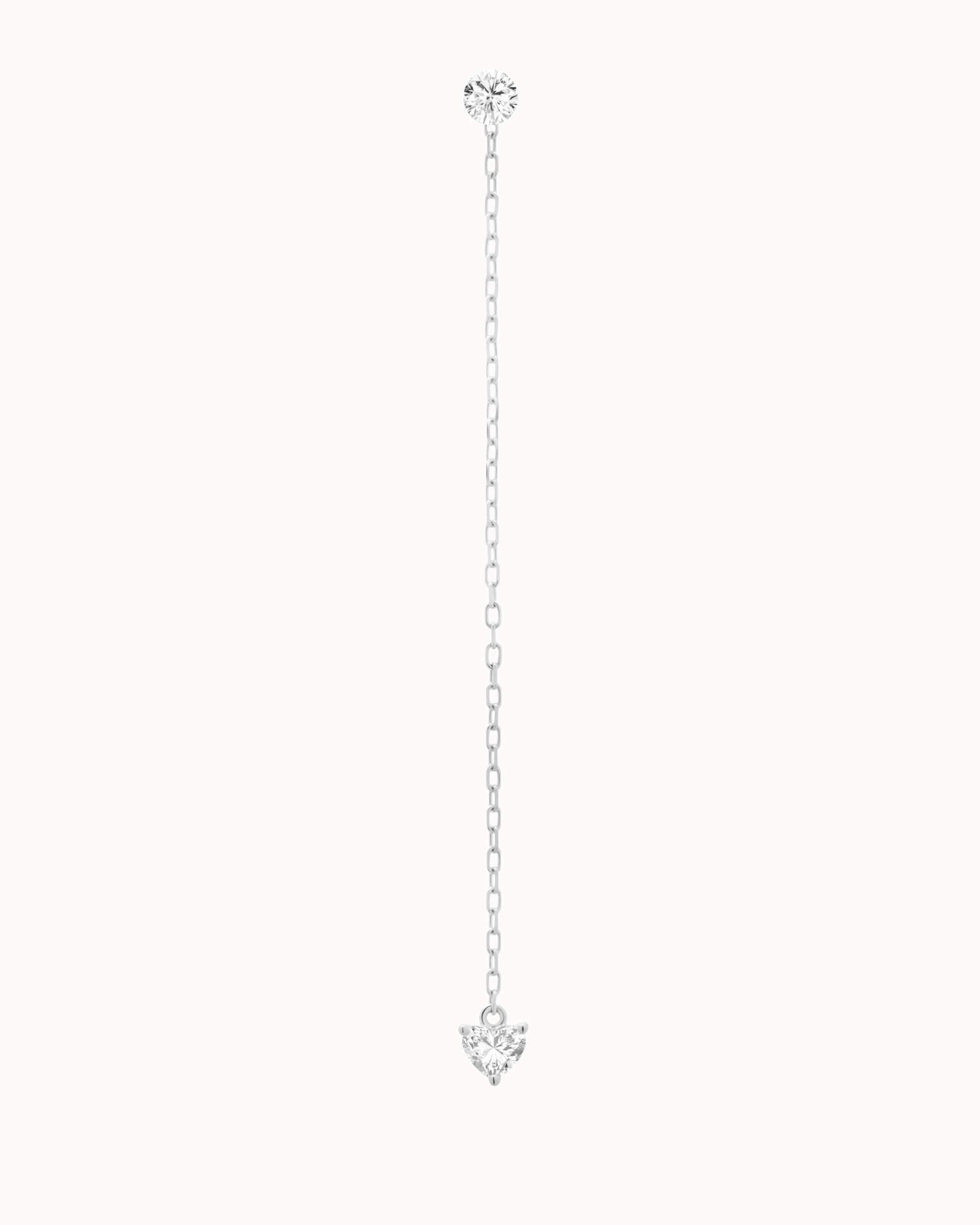 Raya heart diamond drop earrings in solid white gold by Anate, front view