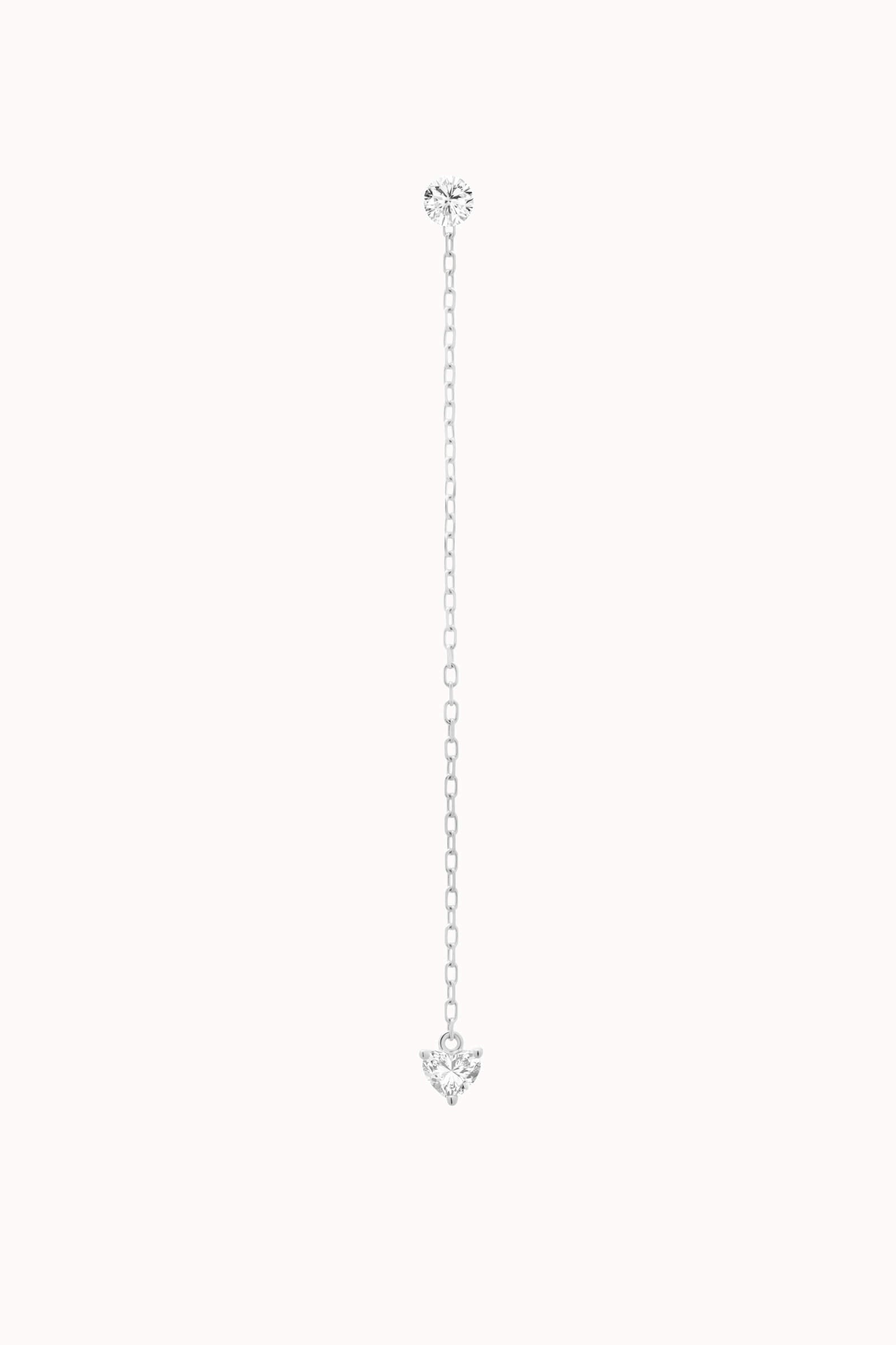 Raya heart diamond drop earrings in solid white gold by Anate, front view