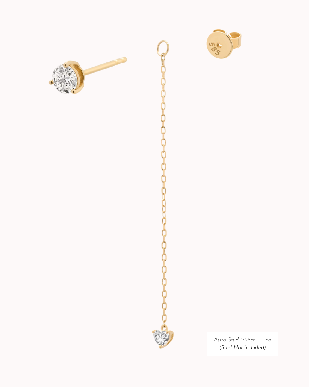 Raya heart diamond drop earrings in solid yellow gold by Anate, matched pair, front view