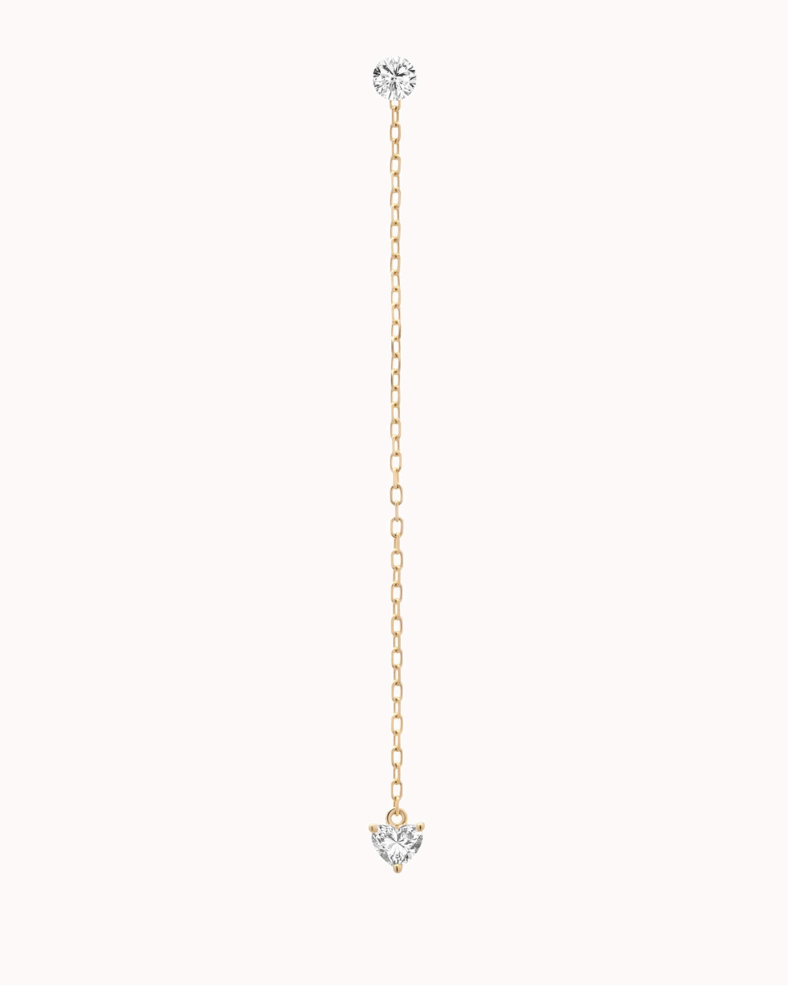 Raya heart diamond drop earrings in solid yellow gold by Anate, front view