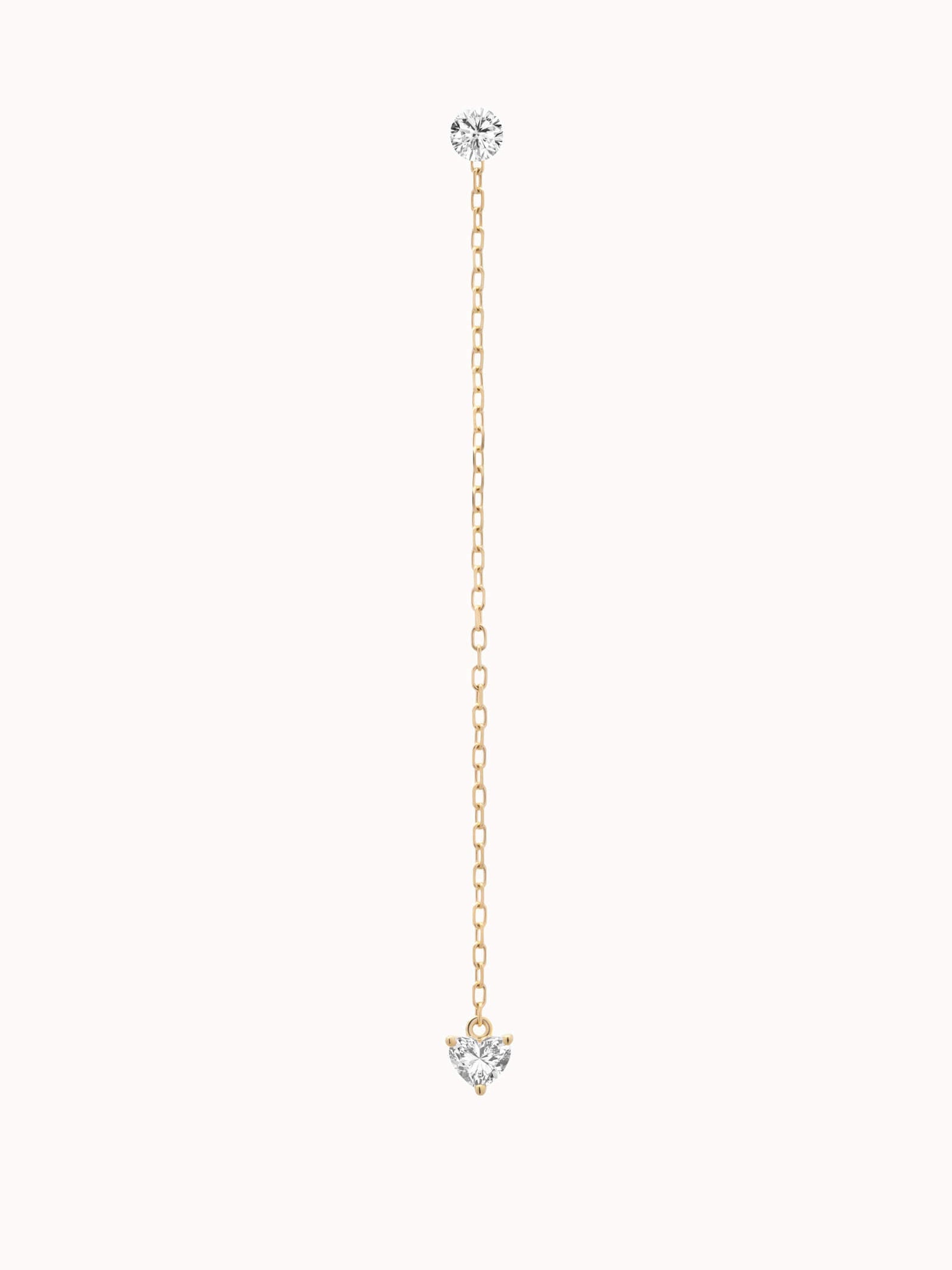 Raya heart diamond drop earrings in solid yellow gold by Anate, front view
