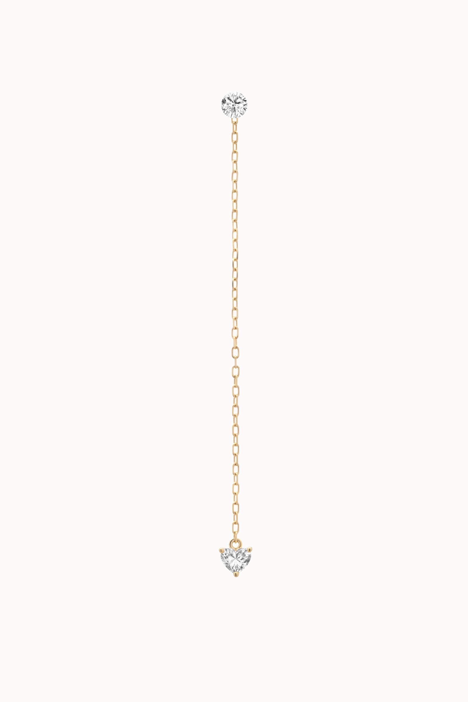 Raya heart diamond drop earrings in solid yellow gold by Anate, front view