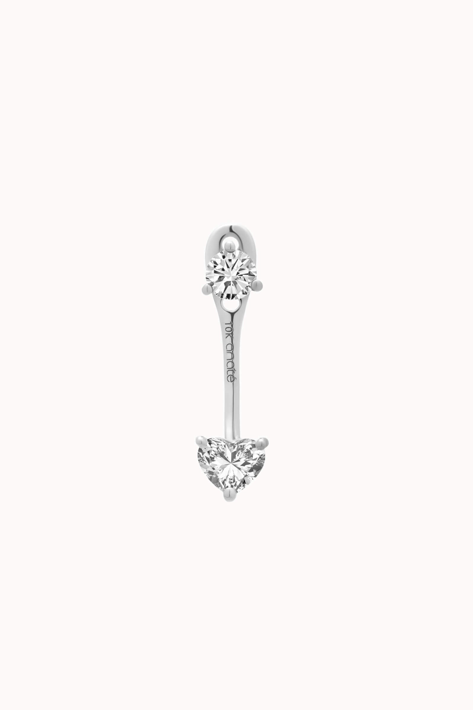 Heart Diamond Ear Jacket Earrings - Solid White Gold - Nia