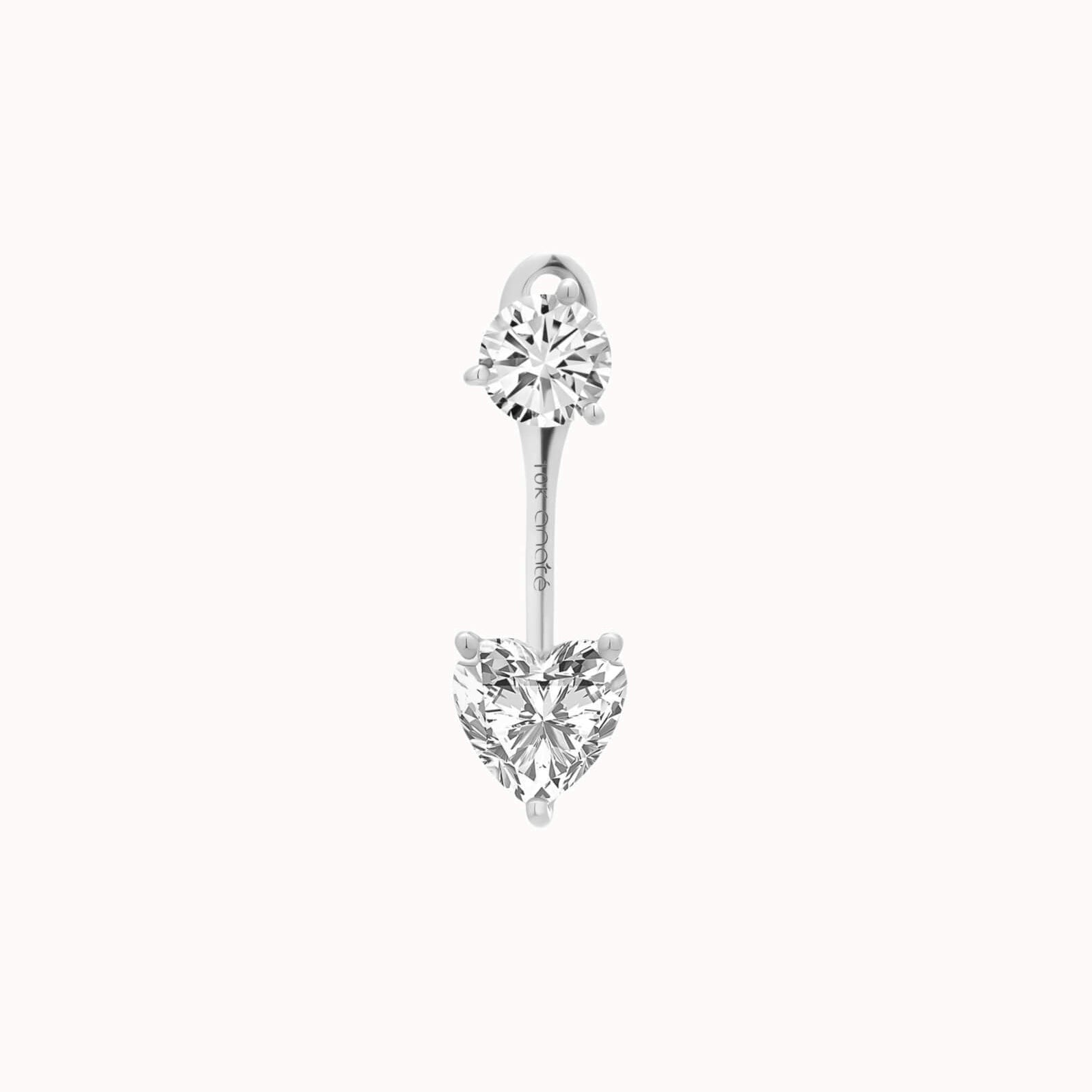Heart Diamond Ear Jacket Earrings - Solid White Gold - Nia