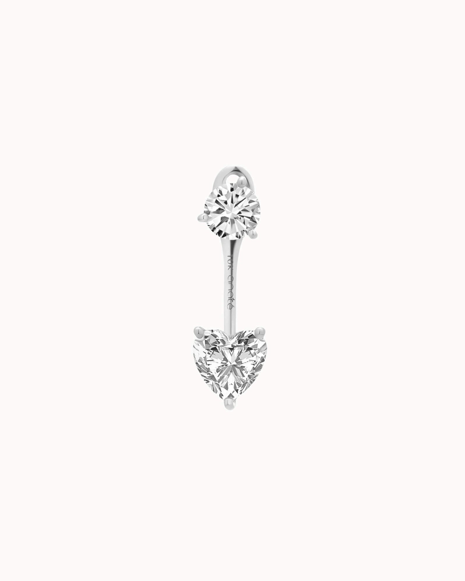 Heart Diamond Ear Jacket Earrings - Solid White Gold - Nia