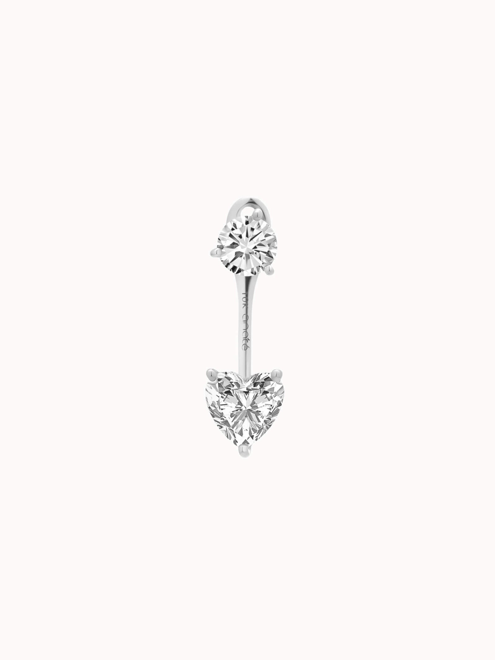 Heart Diamond Ear Jacket Earrings - Solid White Gold - Nia