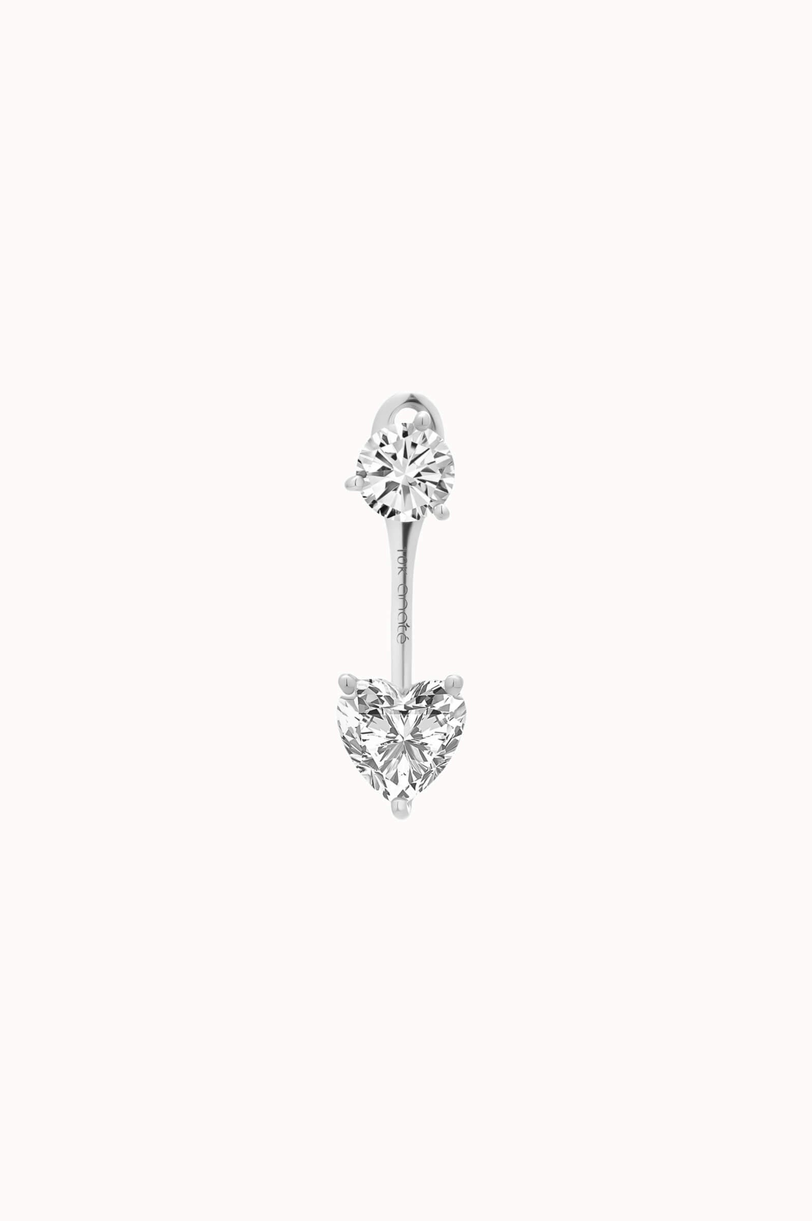 Heart Diamond Ear Jacket Earrings - Solid White Gold - Nia