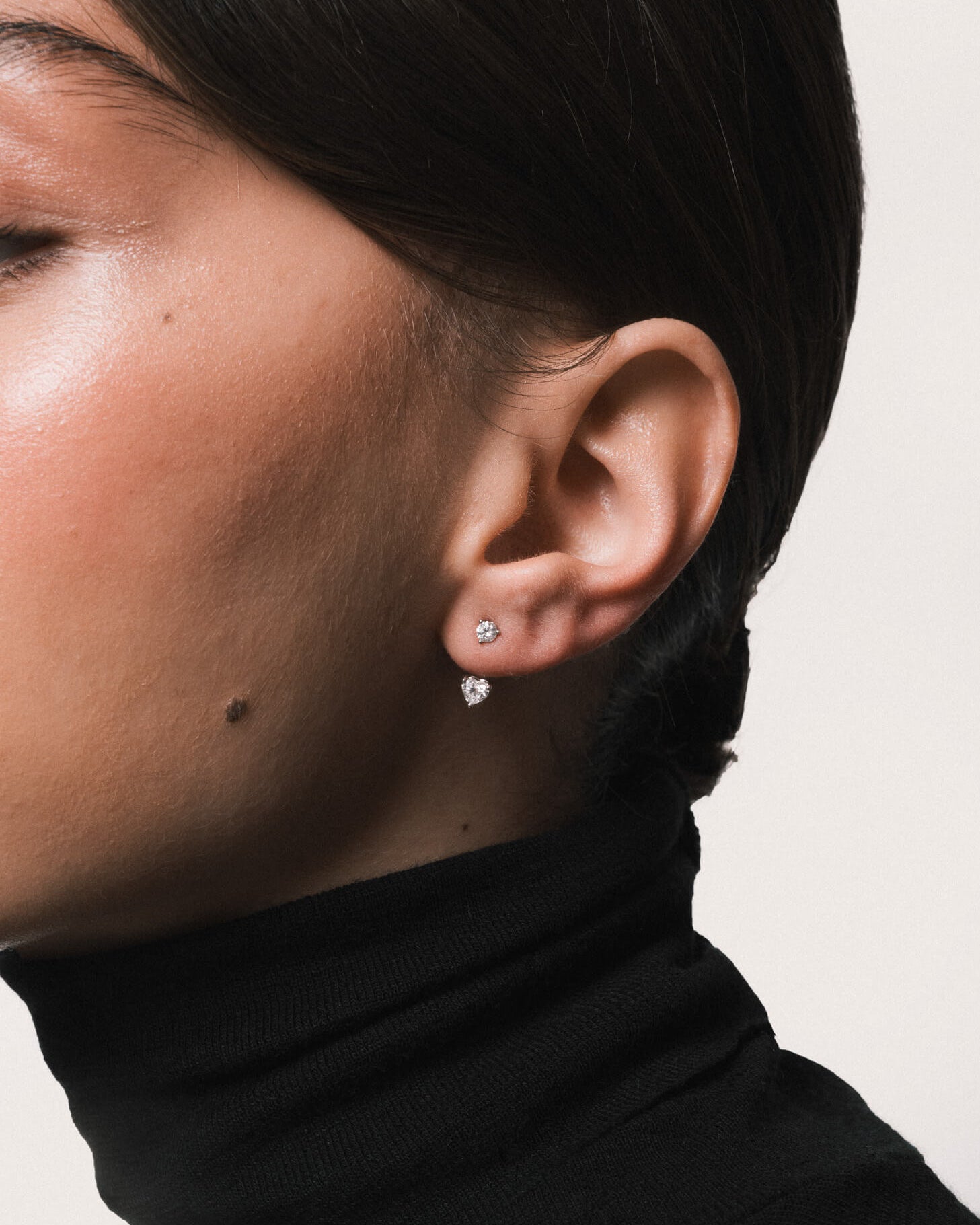Heart Diamond Ear Jacket Earrings - Solid White Gold - Nia