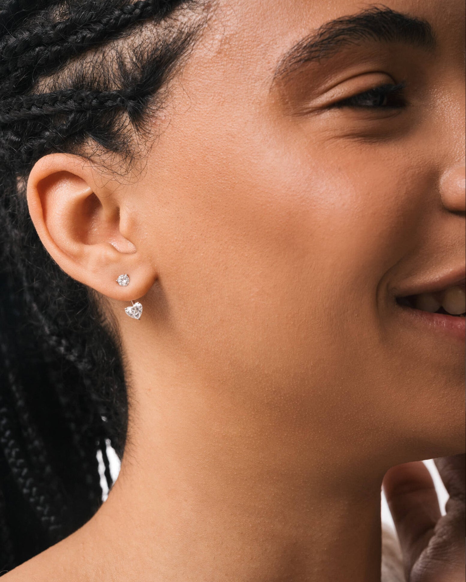 Heart Diamond Ear Jacket Earrings - Solid White Gold - Nia
