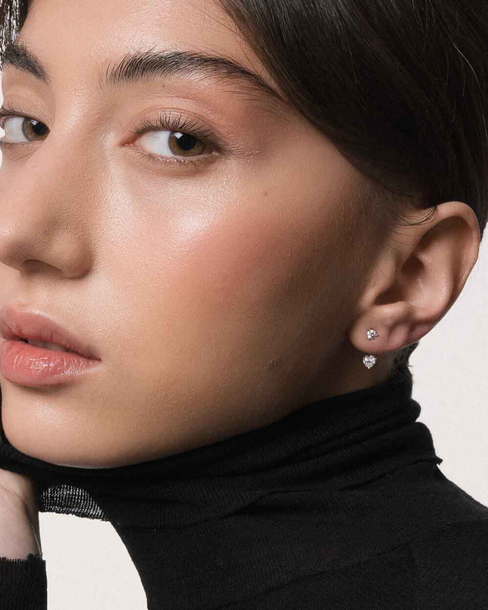 Heart Diamond Ear Jacket Earrings - Solid White Gold - Nia