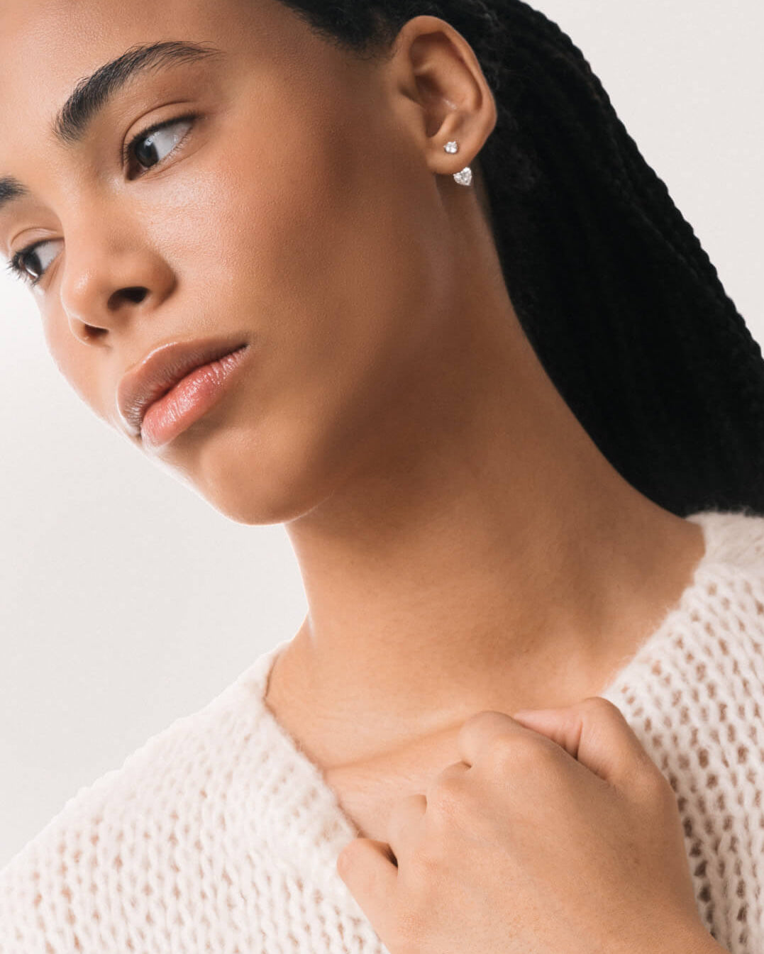 Heart Diamond Ear Jacket Earrings - Solid White Gold - Nia