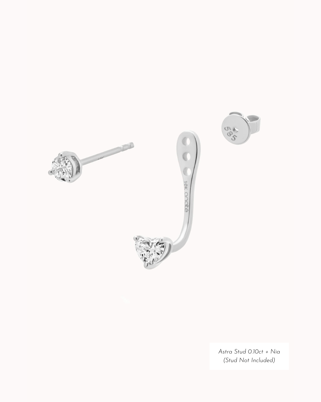 Heart Diamond Ear Jacket Earrings - Solid White Gold - Nia