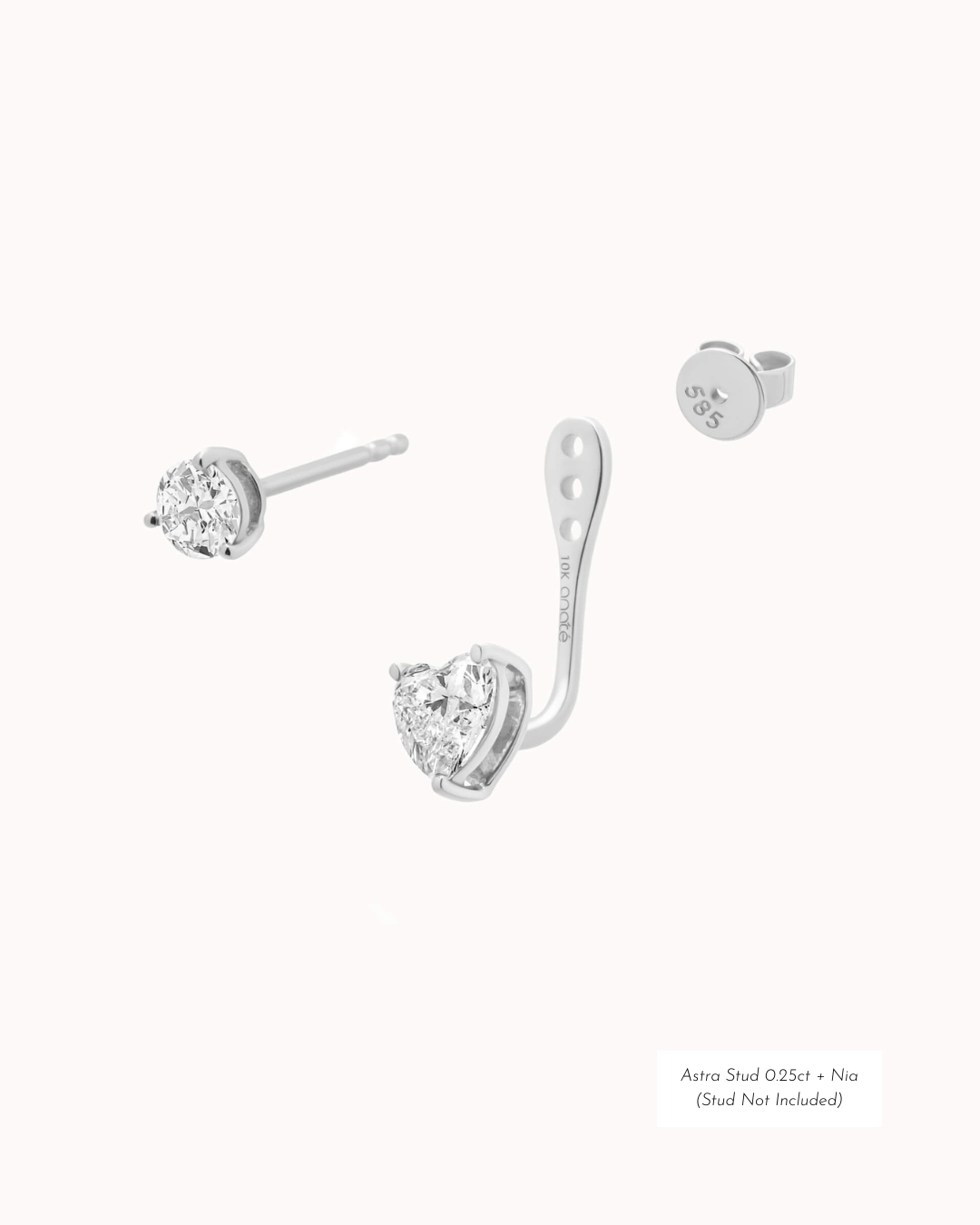 Heart Diamond Ear Jacket Earrings - Solid White Gold - Nia