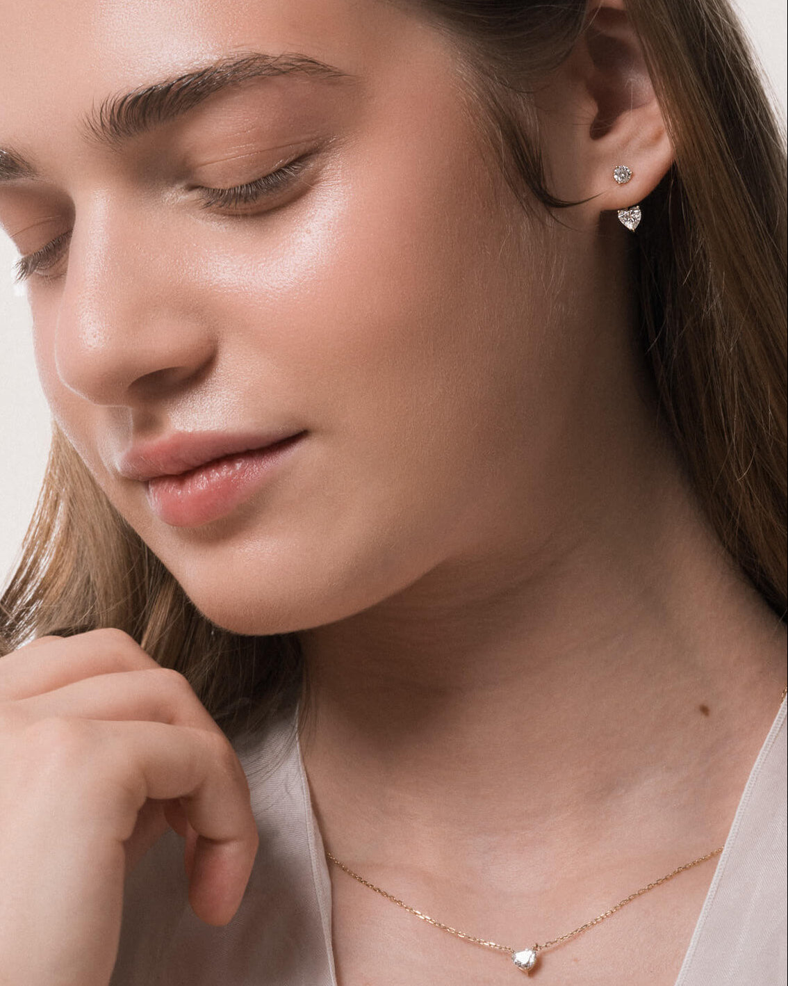 Heart Diamond Ear Jacket Earrings - Solid Yellow Gold - Nia