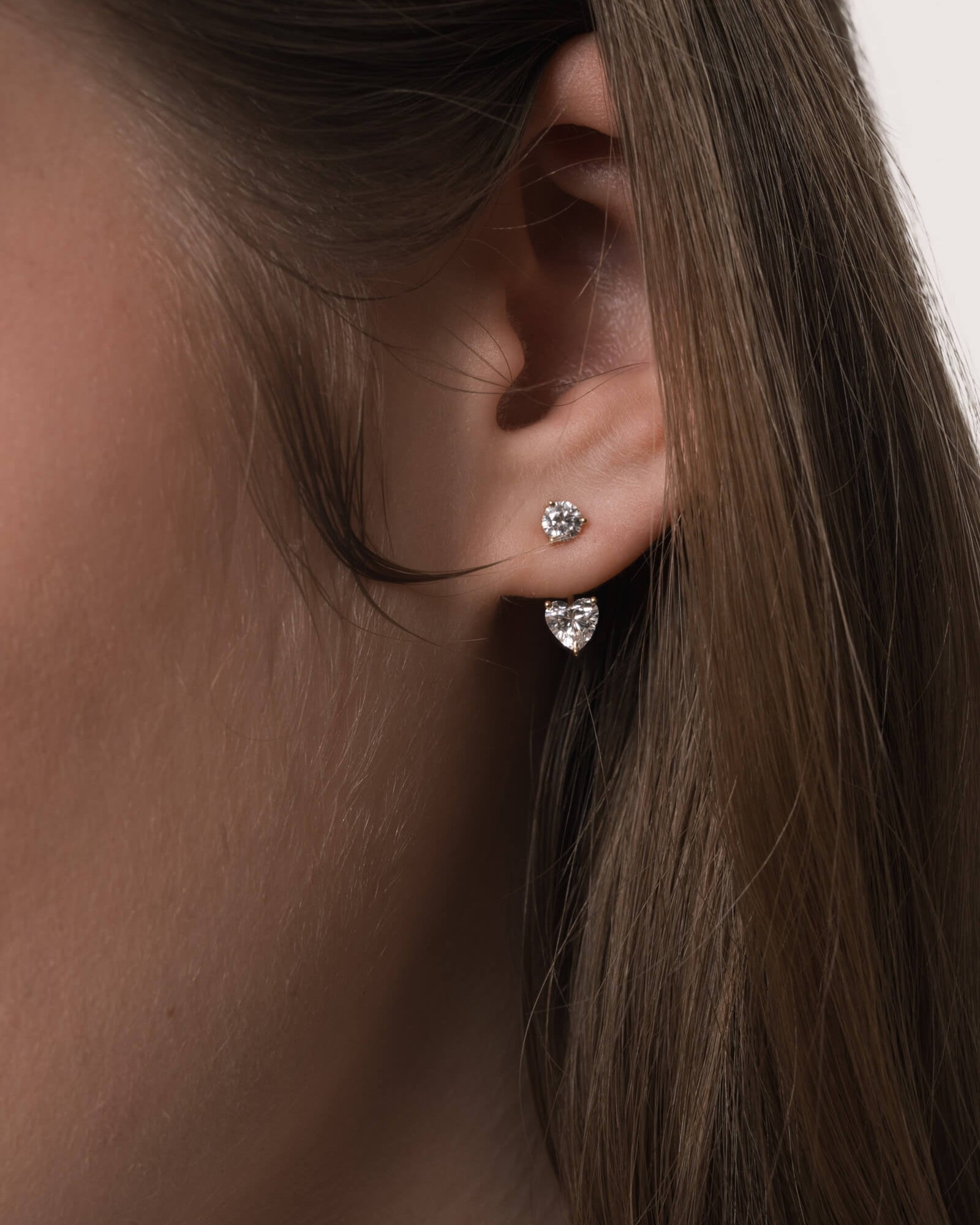 Heart Diamond Ear Jacket Earrings - Solid Yellow Gold - Nia