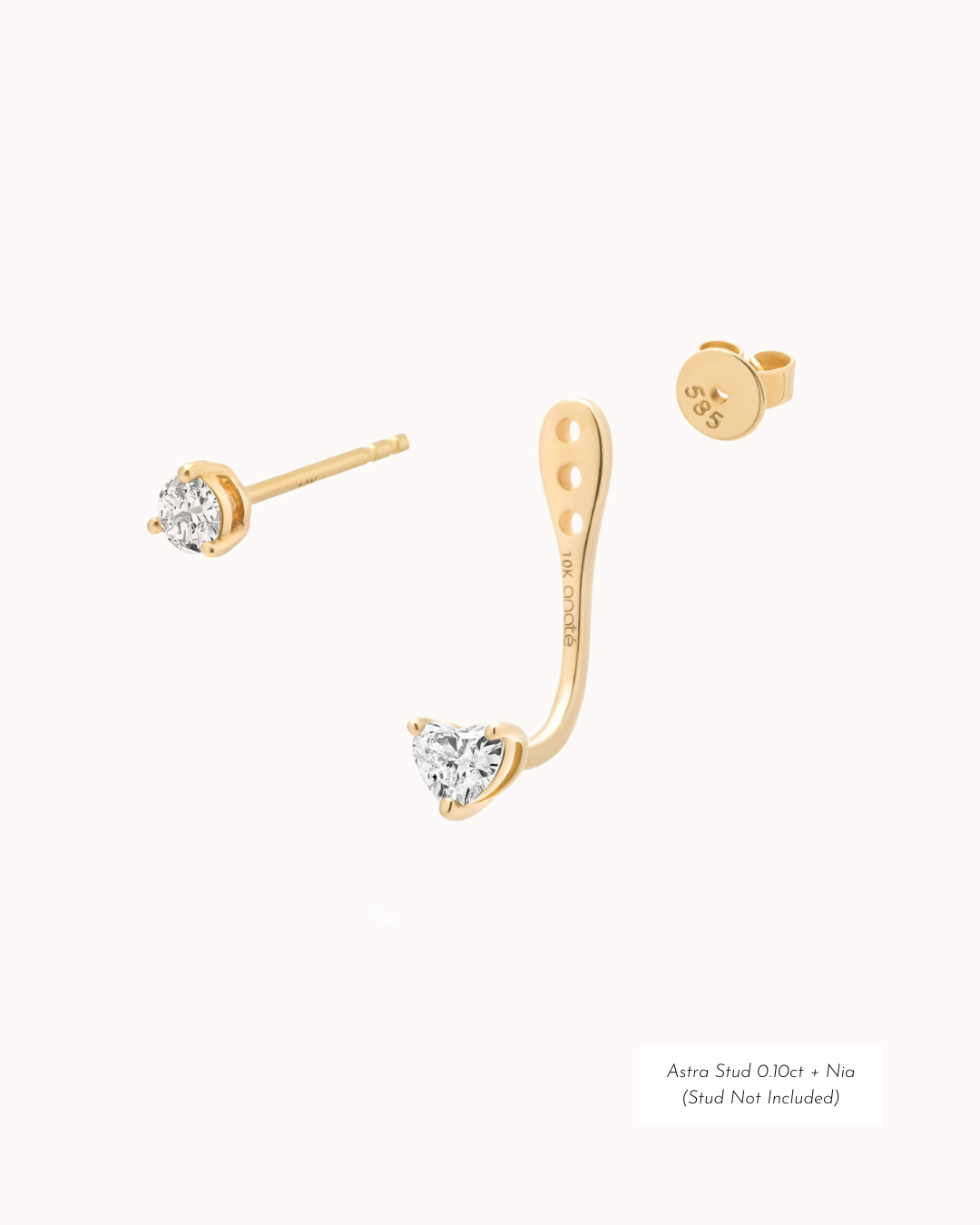 Heart Diamond Ear Jacket Earrings - Solid Yellow Gold - Nia
