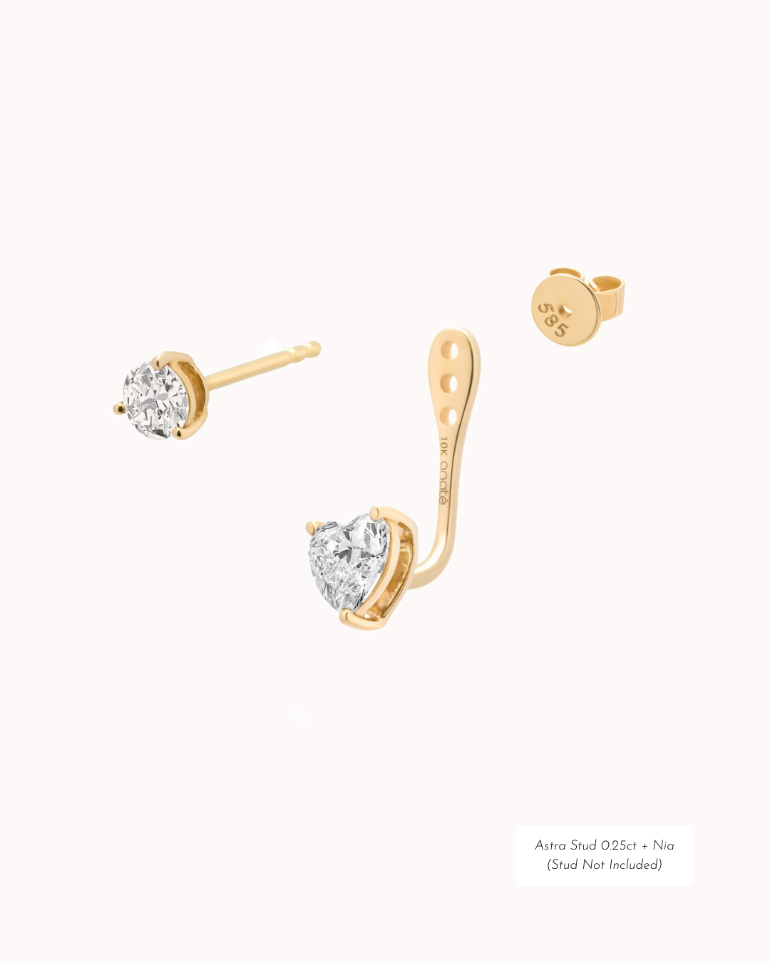 Heart Diamond Ear Jacket Earrings - Solid Yellow Gold - Nia