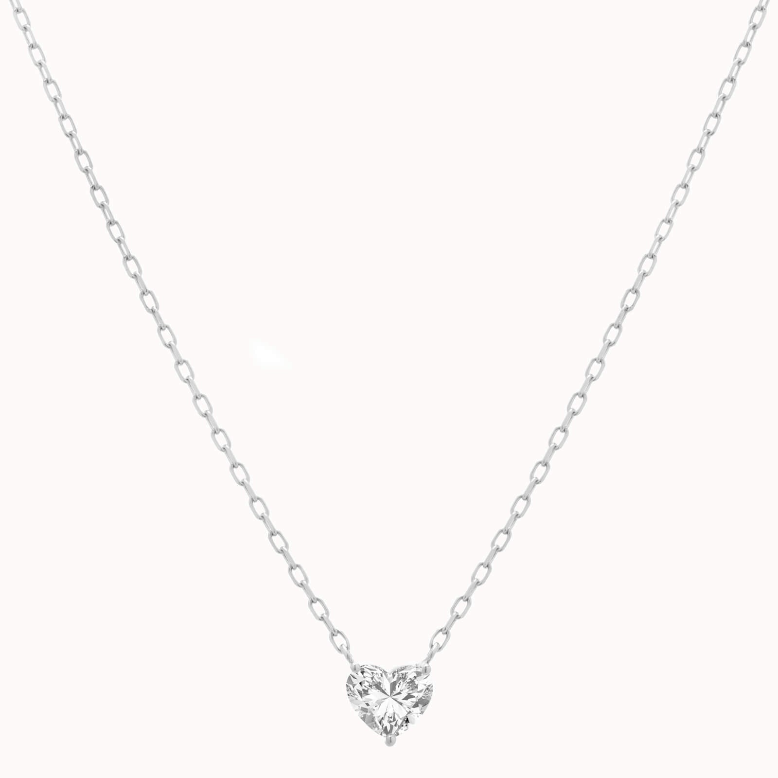 Lumi heart diamond pendant in solid white gold by Anate, front view
