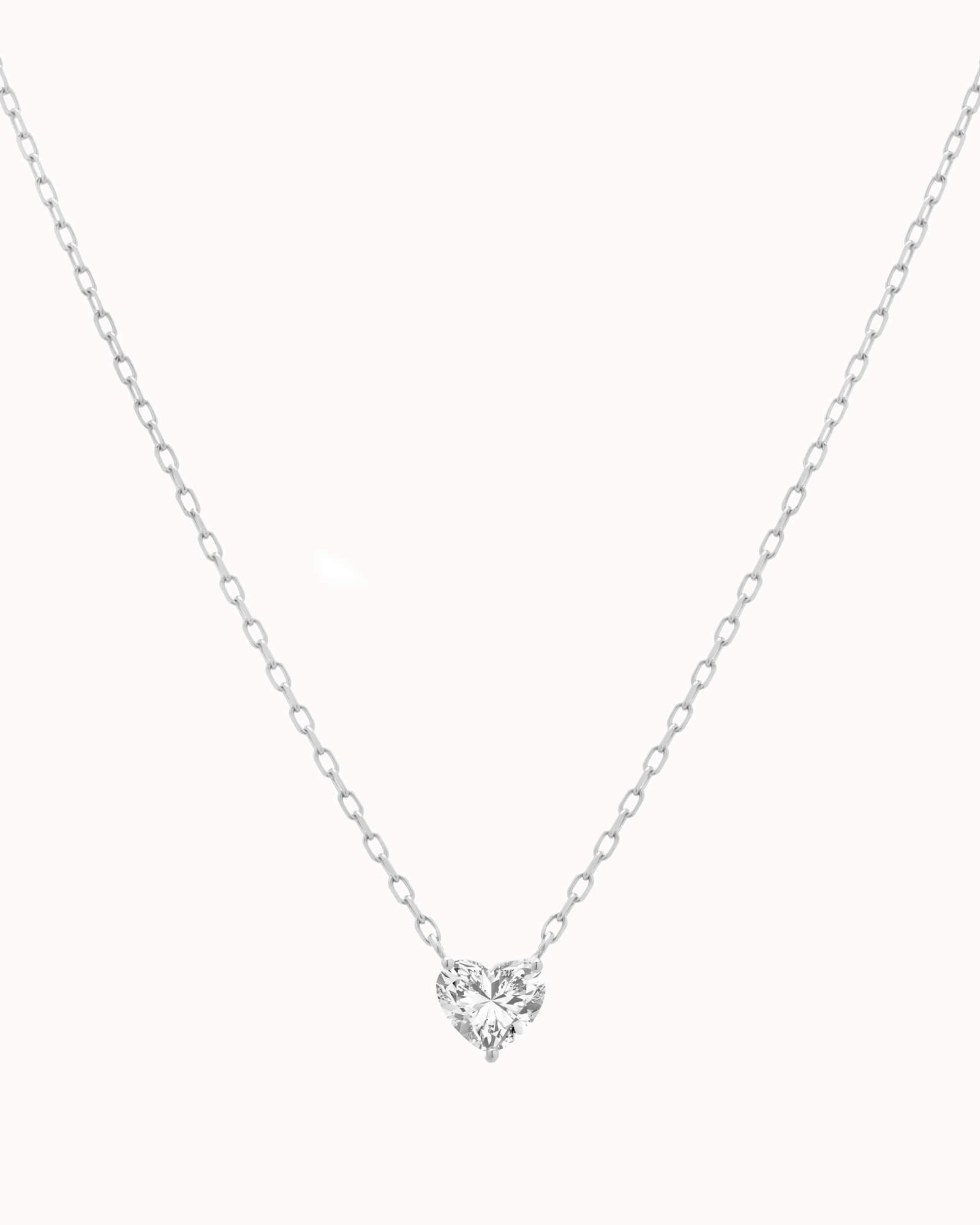 Lumi heart diamond pendant in solid white gold by Anate, front view
