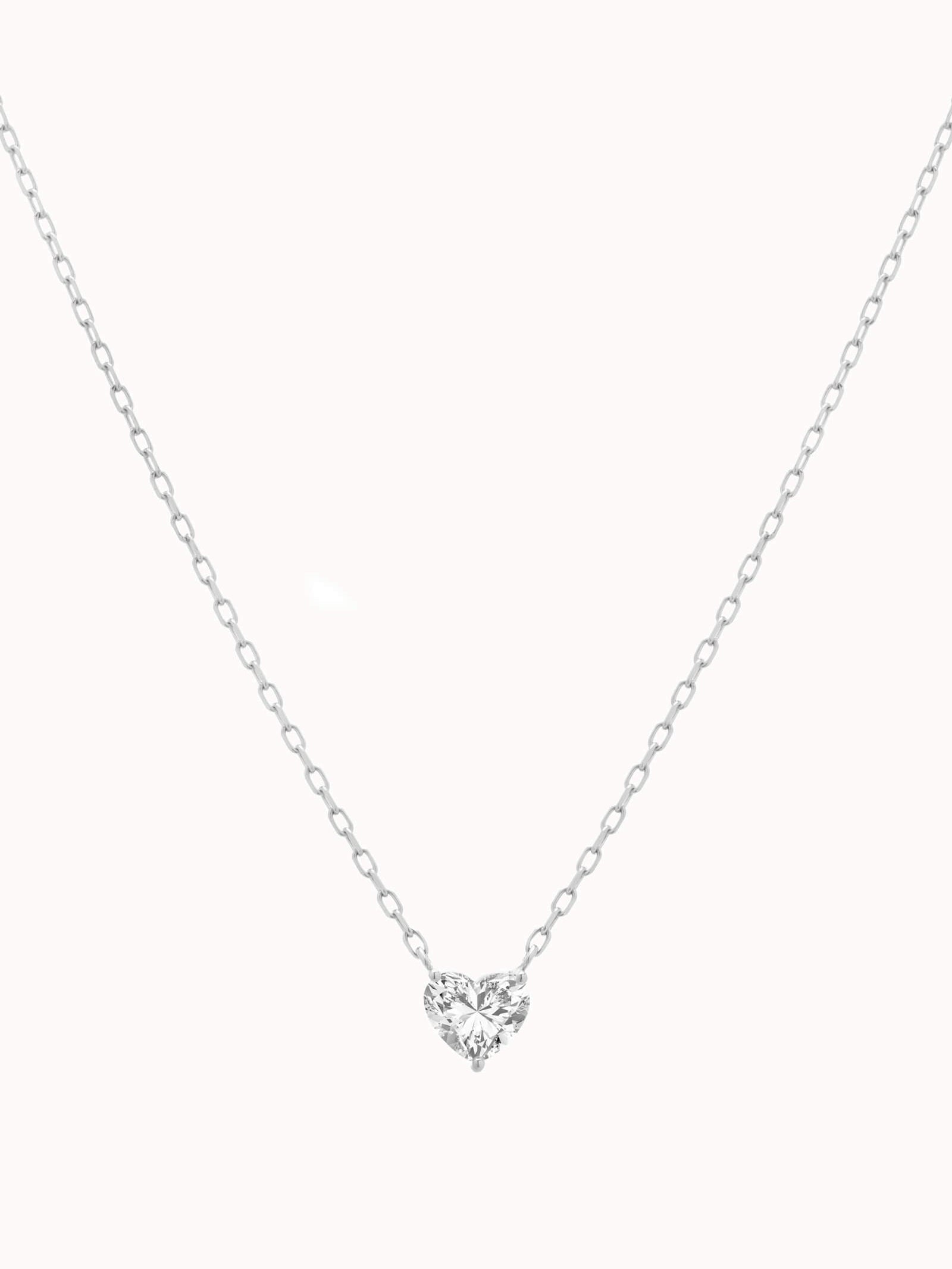 Lumi heart diamond pendant in solid white gold by Anate, front view