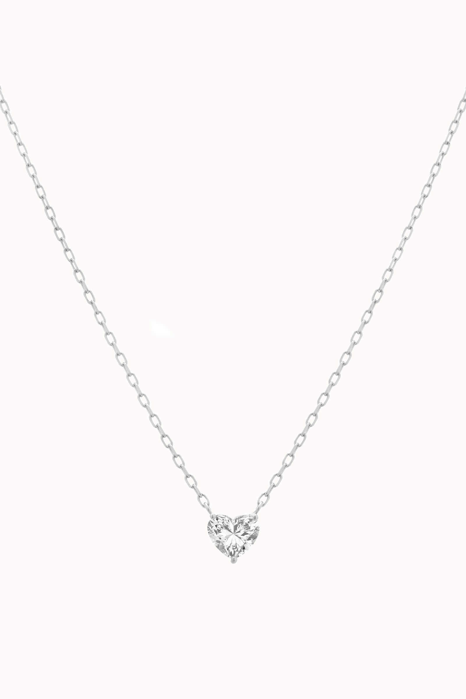 Lumi heart diamond pendant in solid white gold by Anate, front view