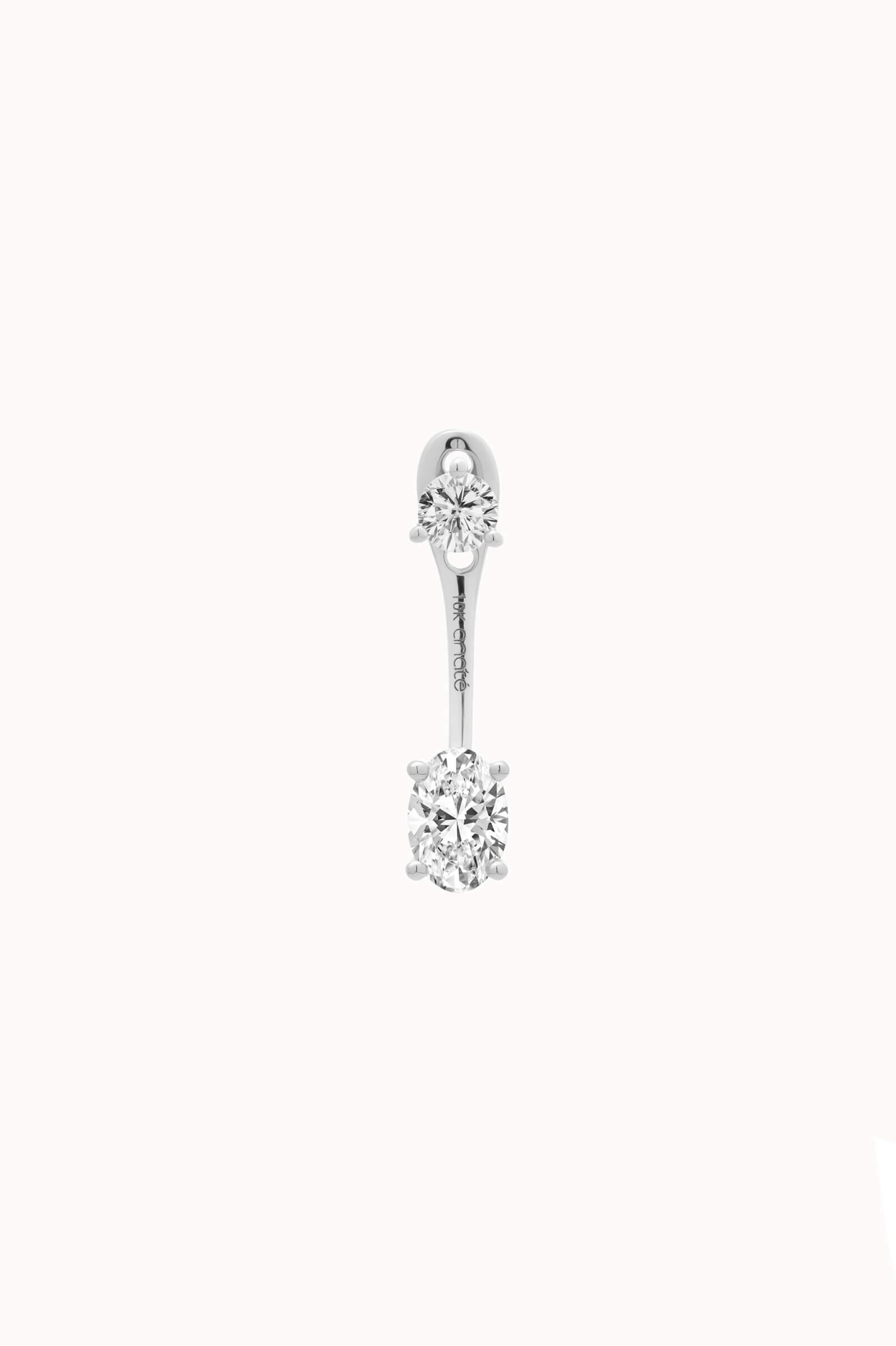 Oval Diamond Ear Jacket Earrings - Solid White Gold - Elin