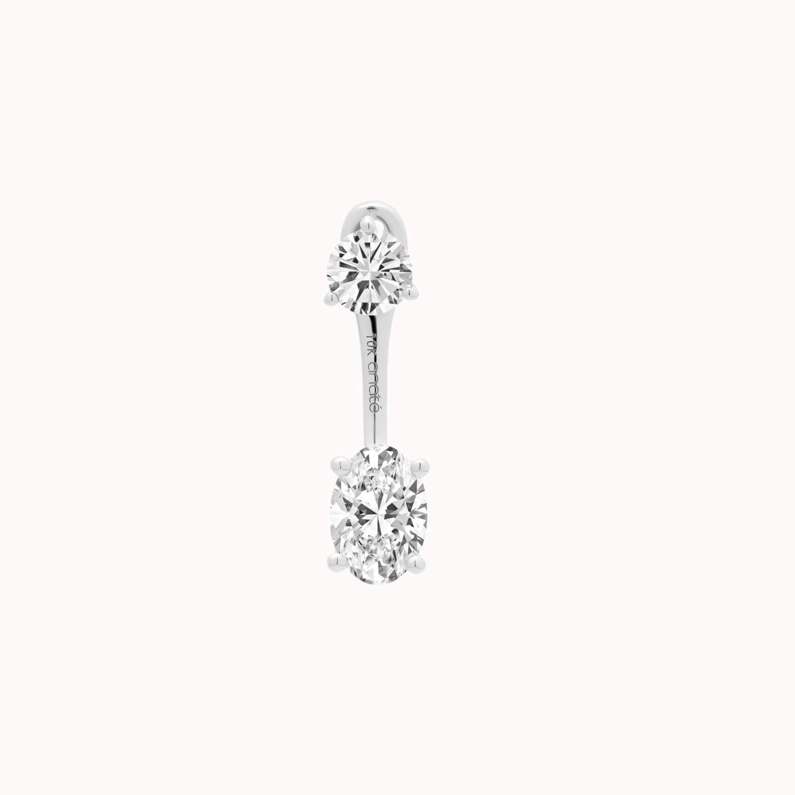 Oval Diamond Ear Jacket Earrings - Solid White Gold - Elin