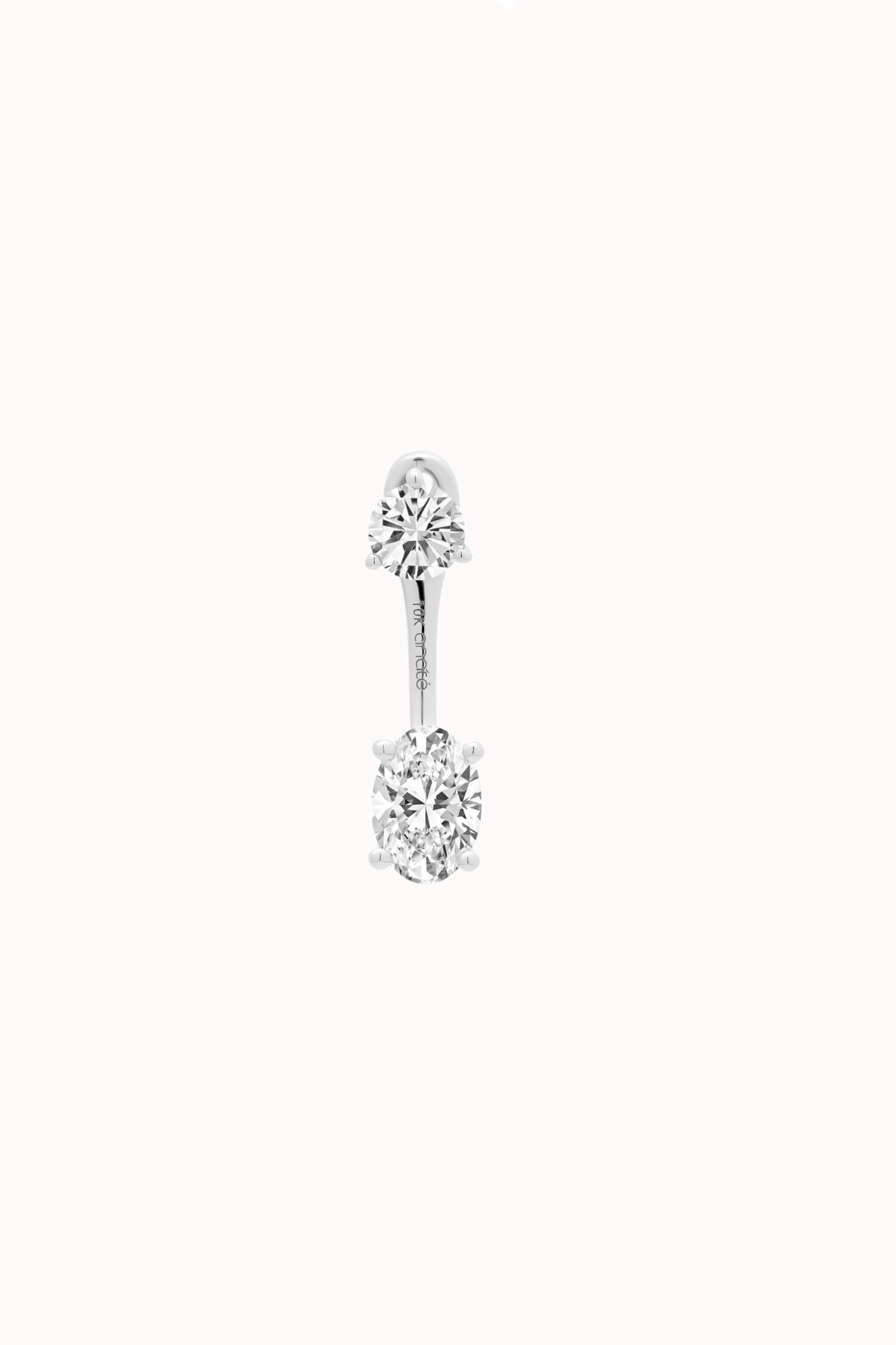 Oval Diamond Ear Jacket Earrings - Solid White Gold - Elin