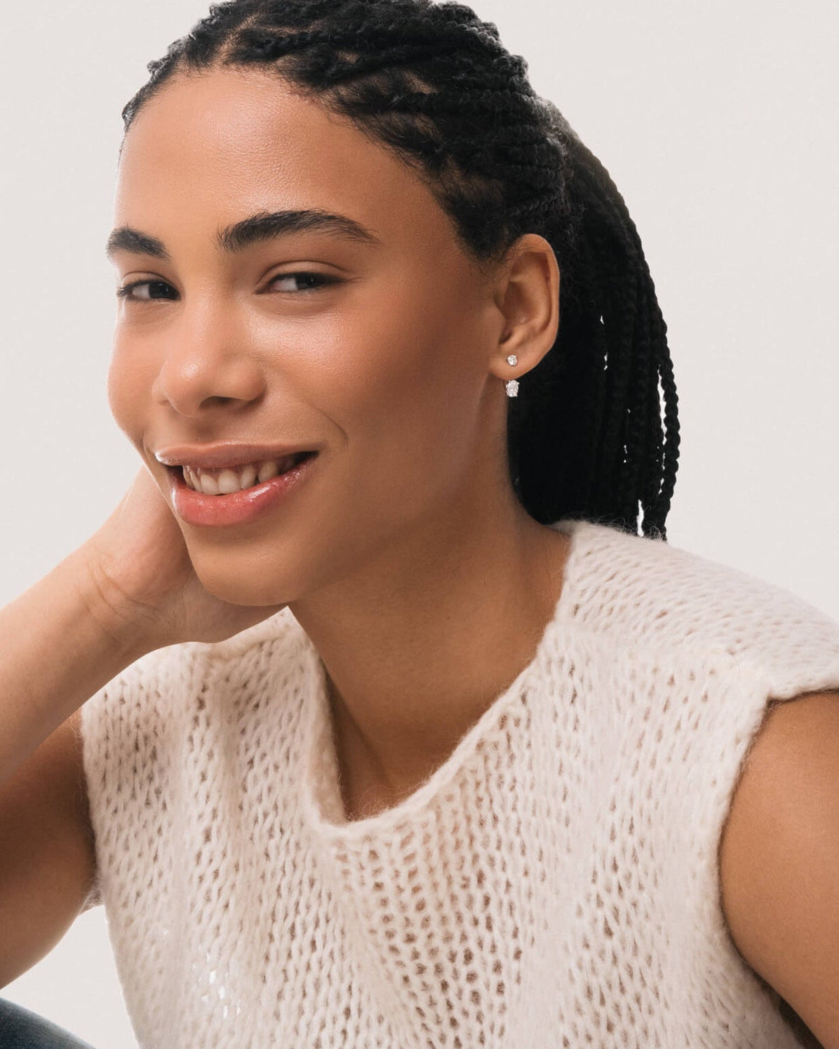 Oval Diamond Ear Jacket Earrings - Solid White Gold - Elin