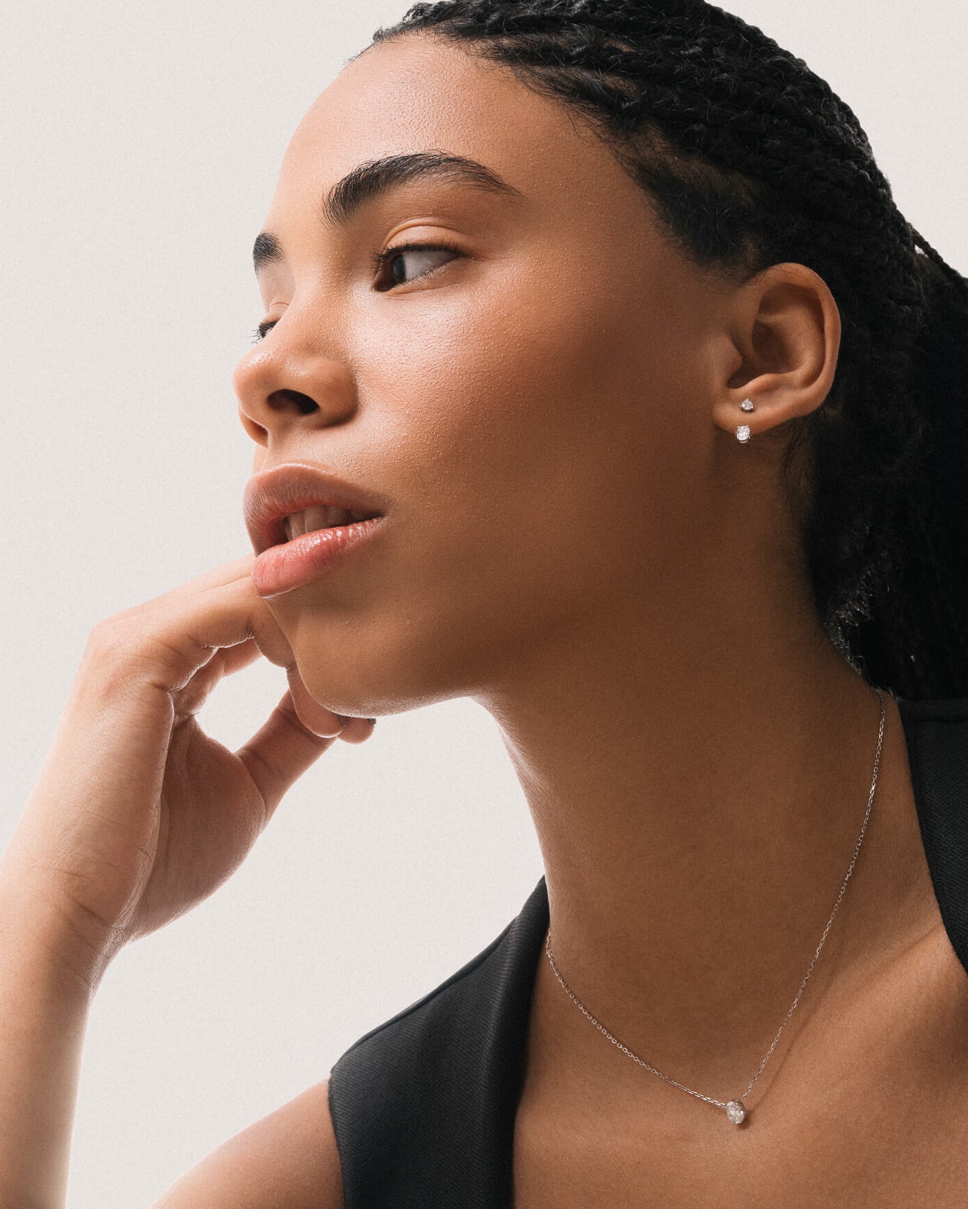 Oval Diamond Ear Jacket Earrings - Solid White Gold - Elin