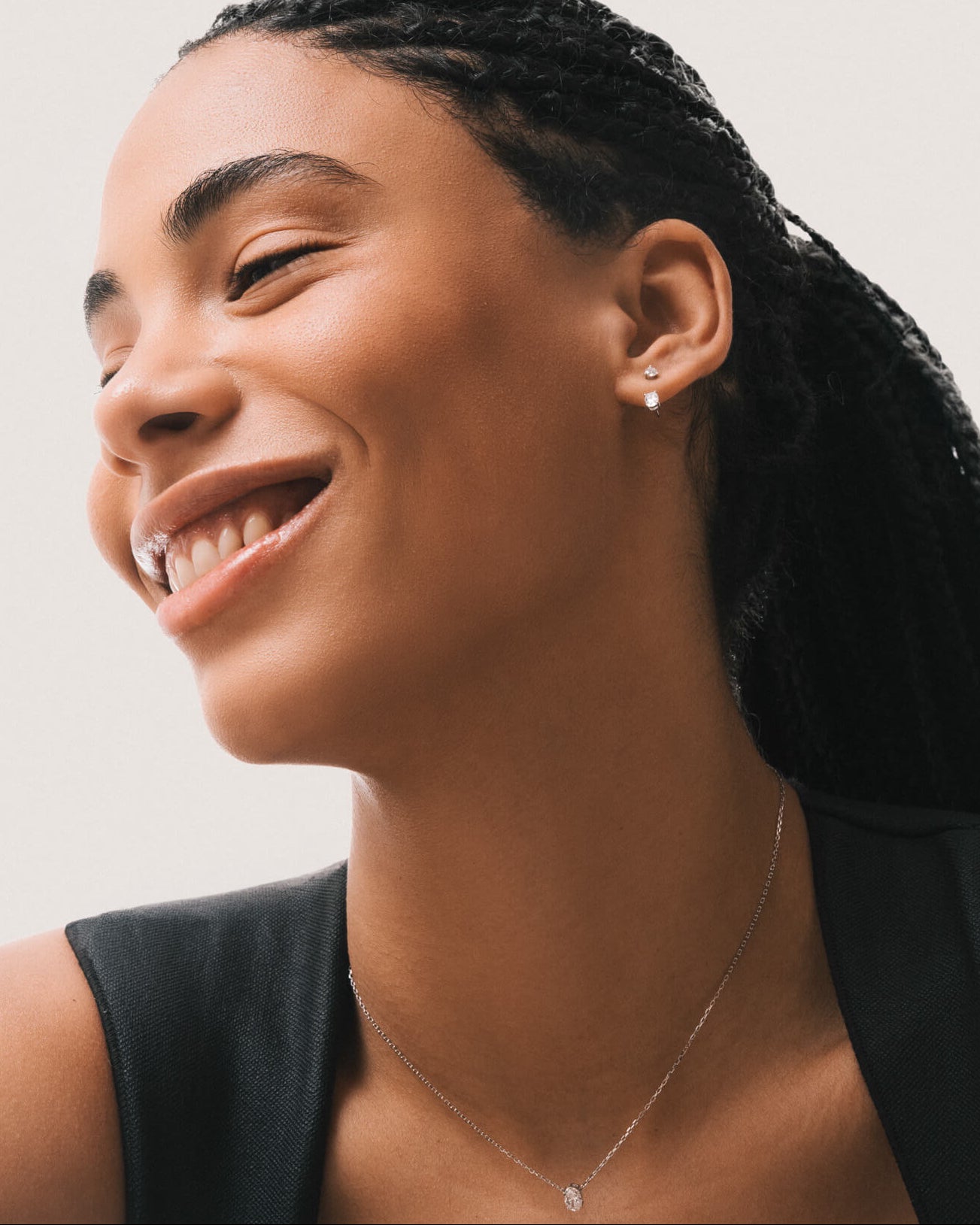 Oval Diamond Ear Jacket Earrings - Solid White Gold - Elin