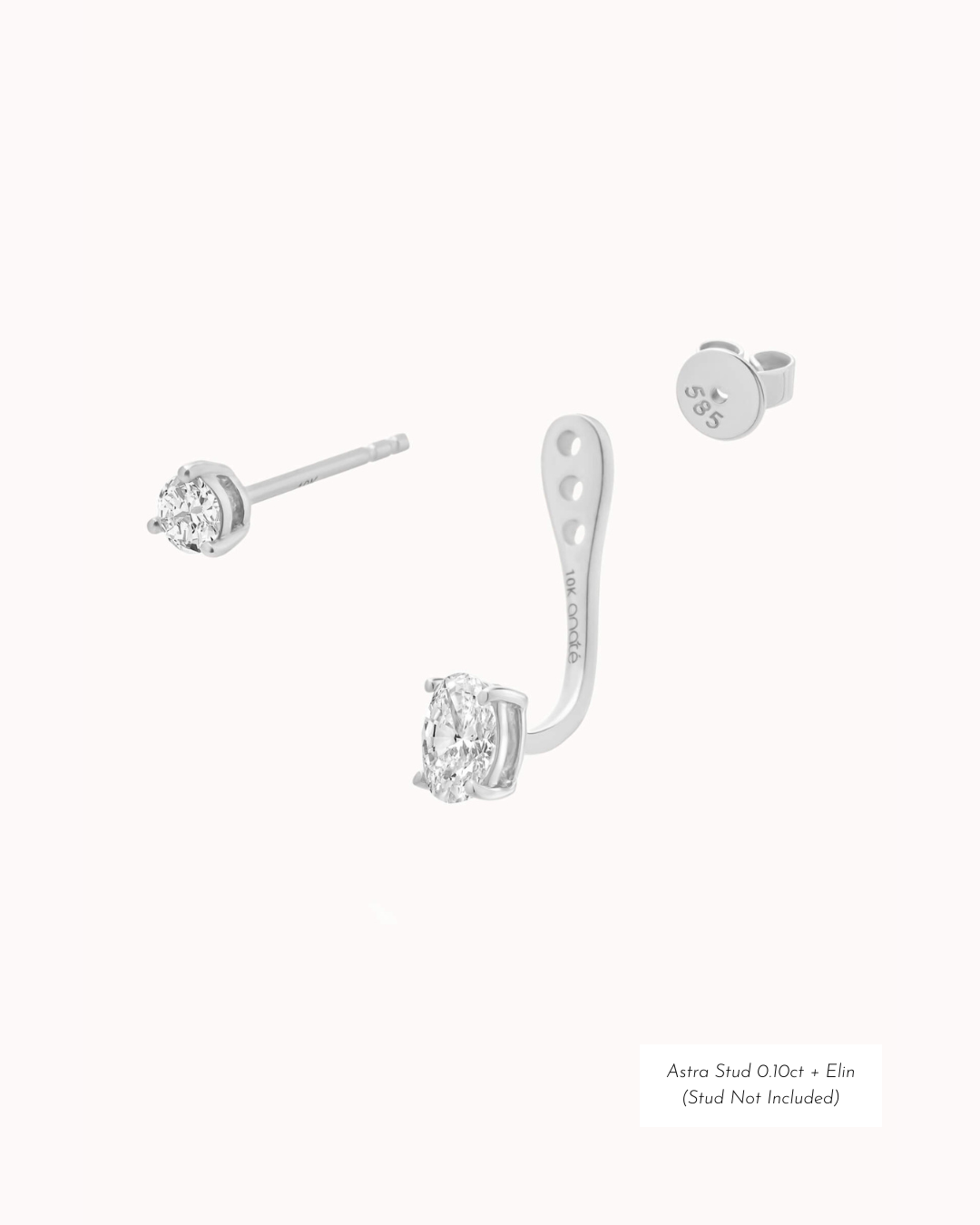 Oval Diamond Ear Jacket Earrings - Solid White Gold - Elin