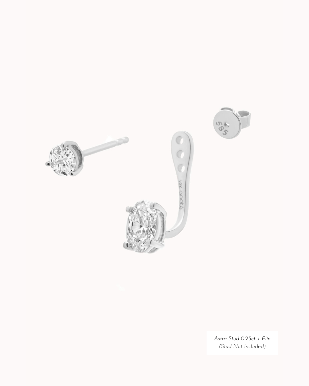 Oval Diamond Ear Jacket Earrings - Solid White Gold - Elin