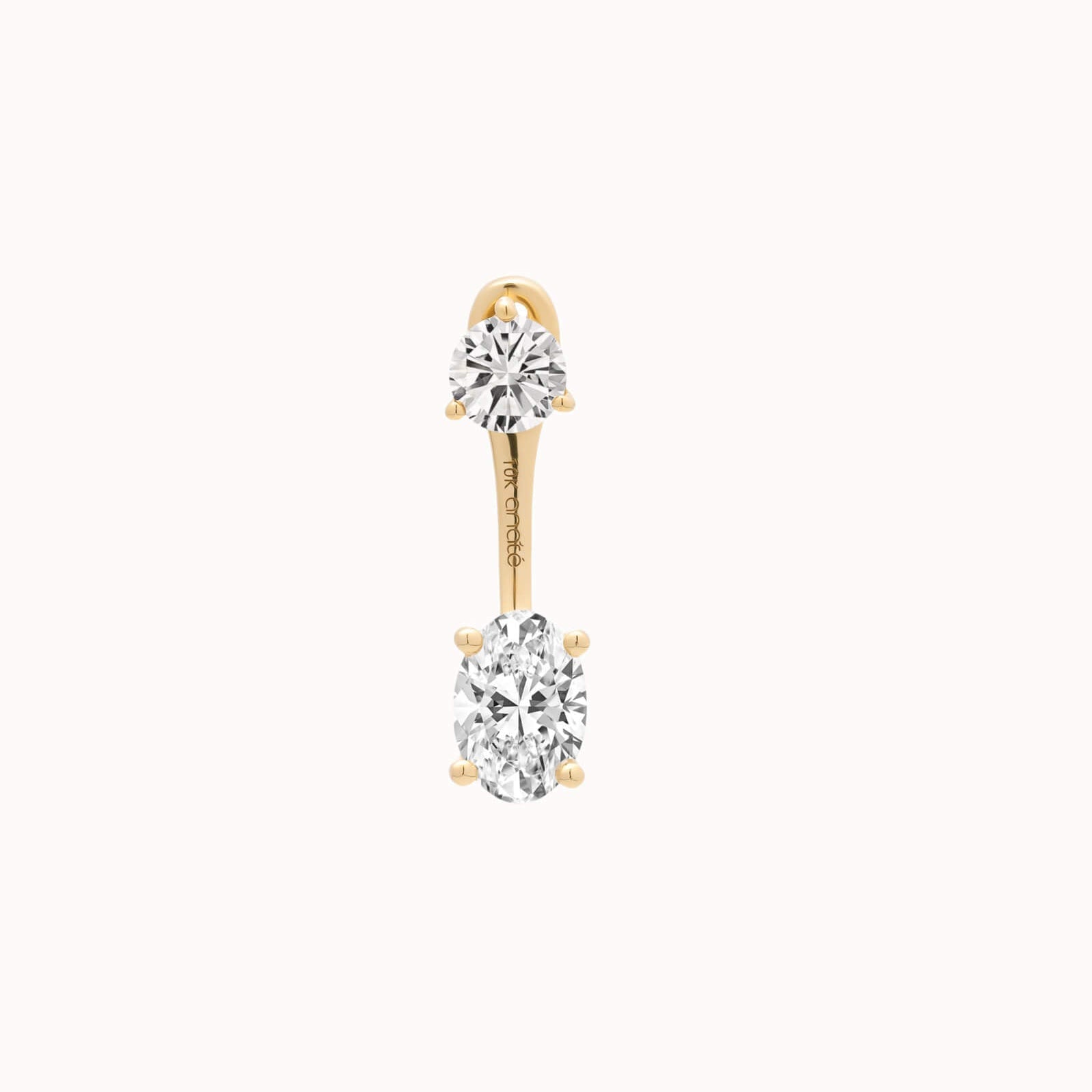 Oval Diamond Ear Jacket Earrings - Solid Yellow Gold - Elin