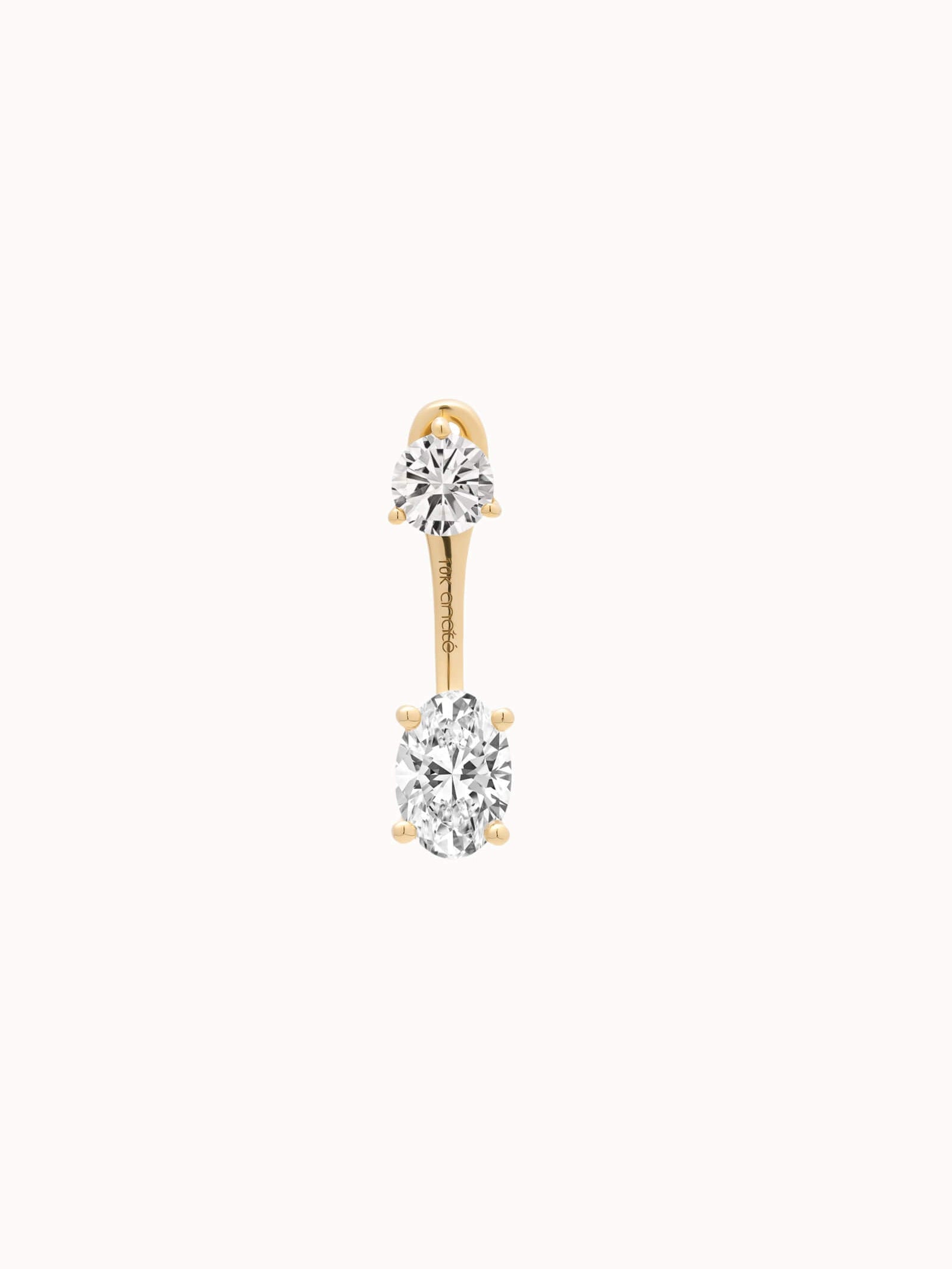 Oval Diamond Ear Jacket Earrings - Solid Yellow Gold - Elin