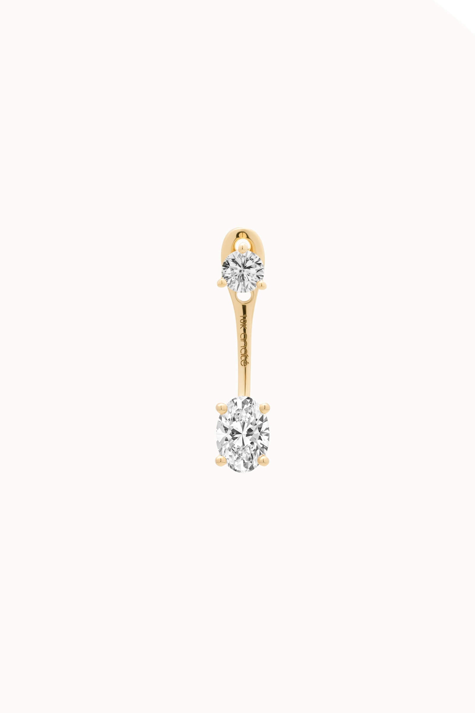 Oval Diamond Ear Jacket Earrings - Solid Yellow Gold - Elin