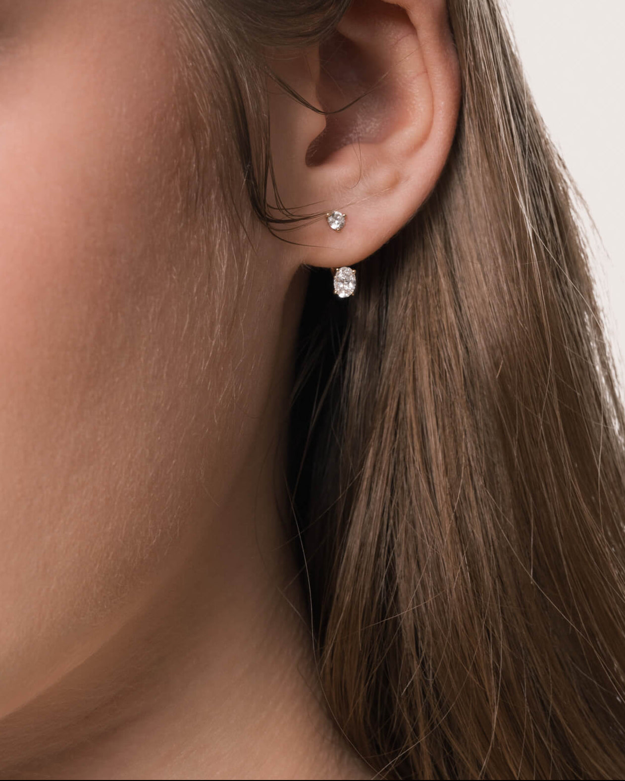 Oval Diamond Ear Jacket Earrings - Solid Yellow Gold - Elin