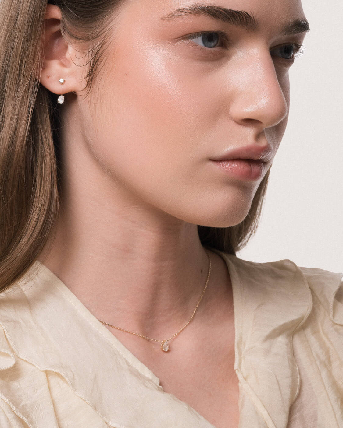 Oval Diamond Ear Jacket Earrings - Solid Yellow Gold - Elin