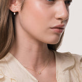 Model wearing the Elin oval diamond ear jacket earrings in solid yellow gold by Anate, worn on ear variant--0.25ct