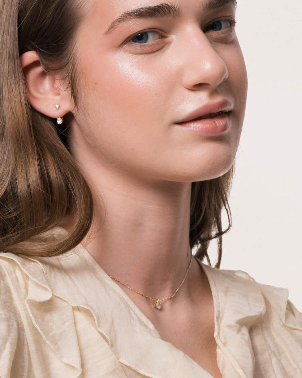 Oval Diamond Ear Jacket Earrings - Solid Yellow Gold - Elin