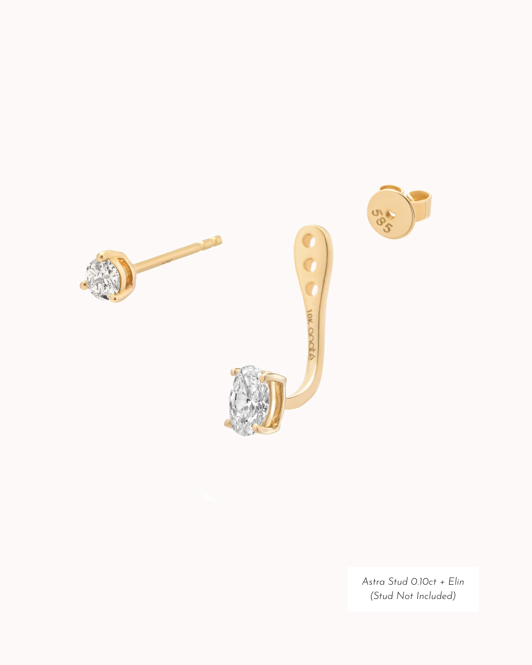 Oval Diamond Ear Jacket Earrings - Solid Yellow Gold - Elin
