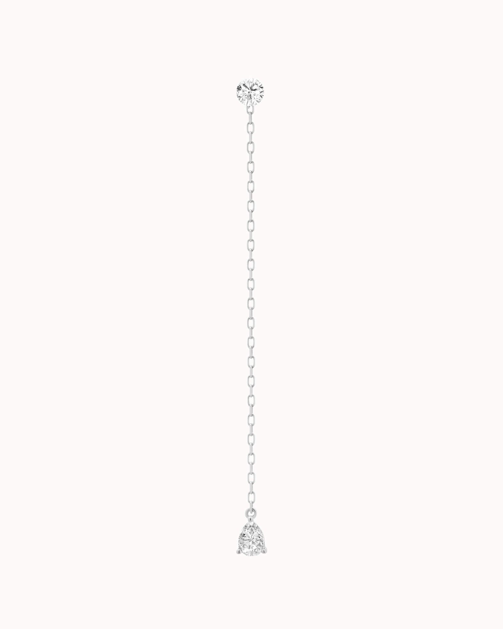 Talya pear diamond drop earrings in solid white gold by Anate, front view