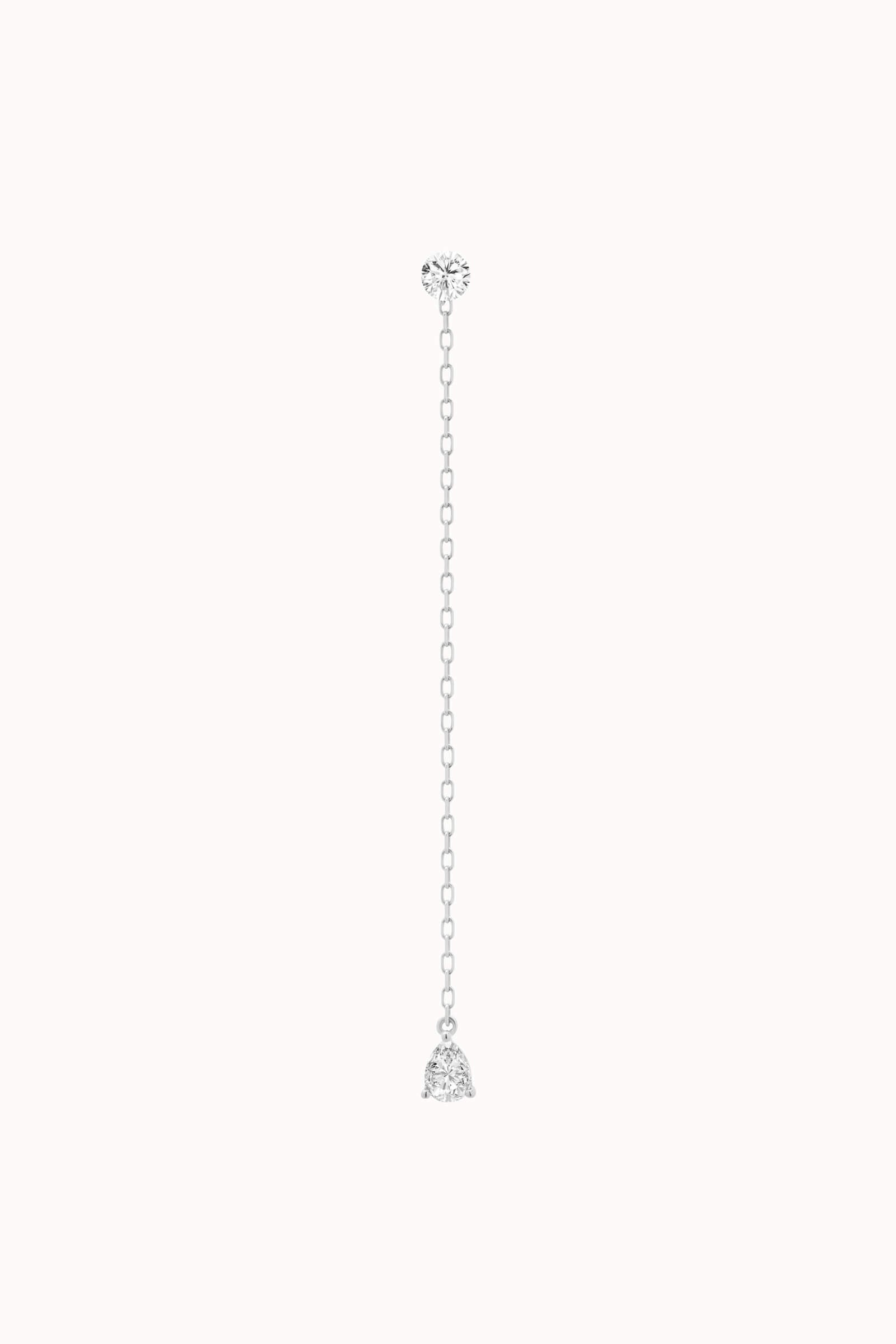 Talya pear diamond drop earrings in solid white gold by Anate, front view