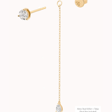 Talya pear diamond drop earrings in solid yellow gold by Anate, flat-lay studio shot