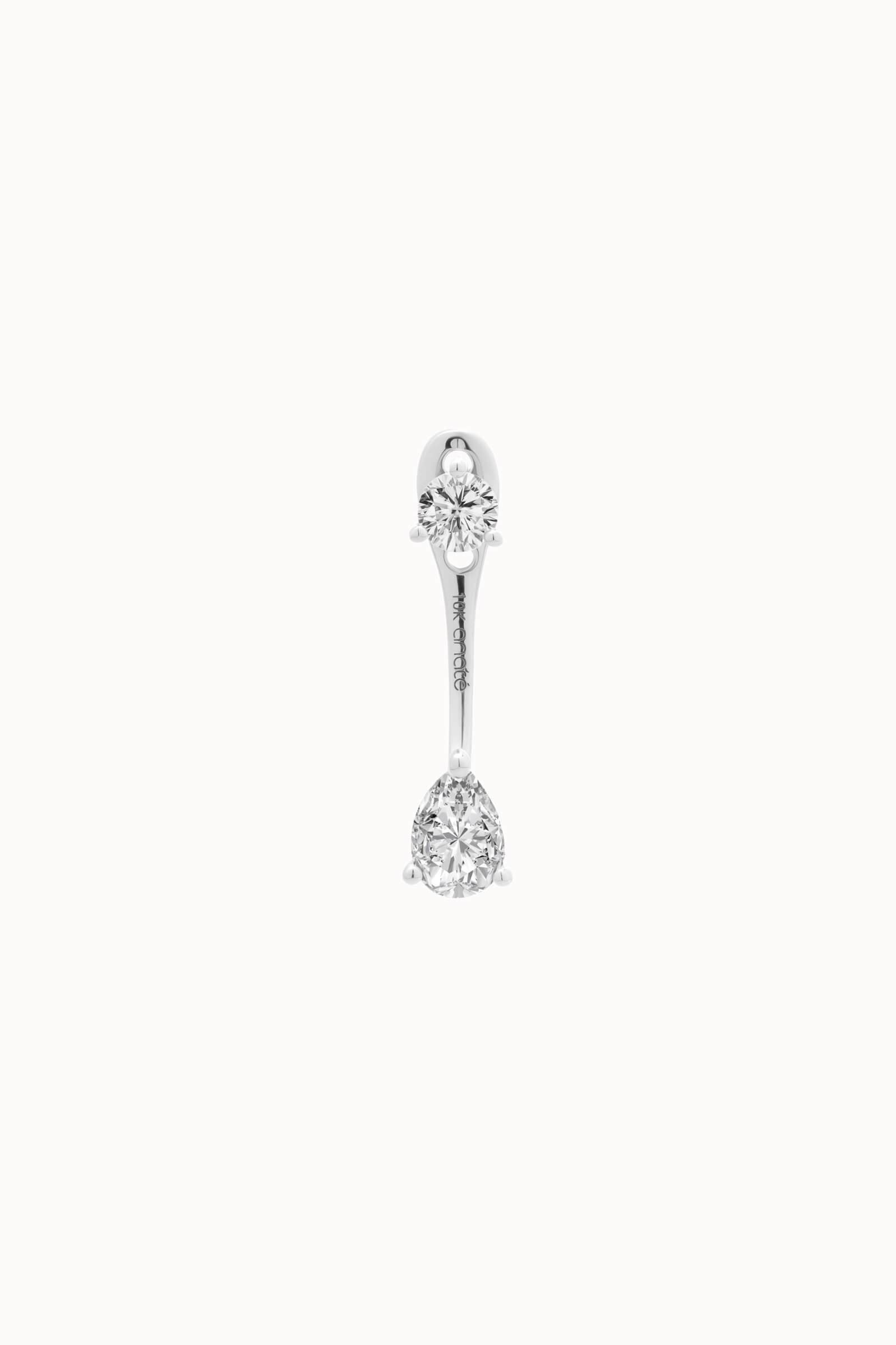 Pear Diamond Ear Jacket Earrings - Solid White Gold - Nara