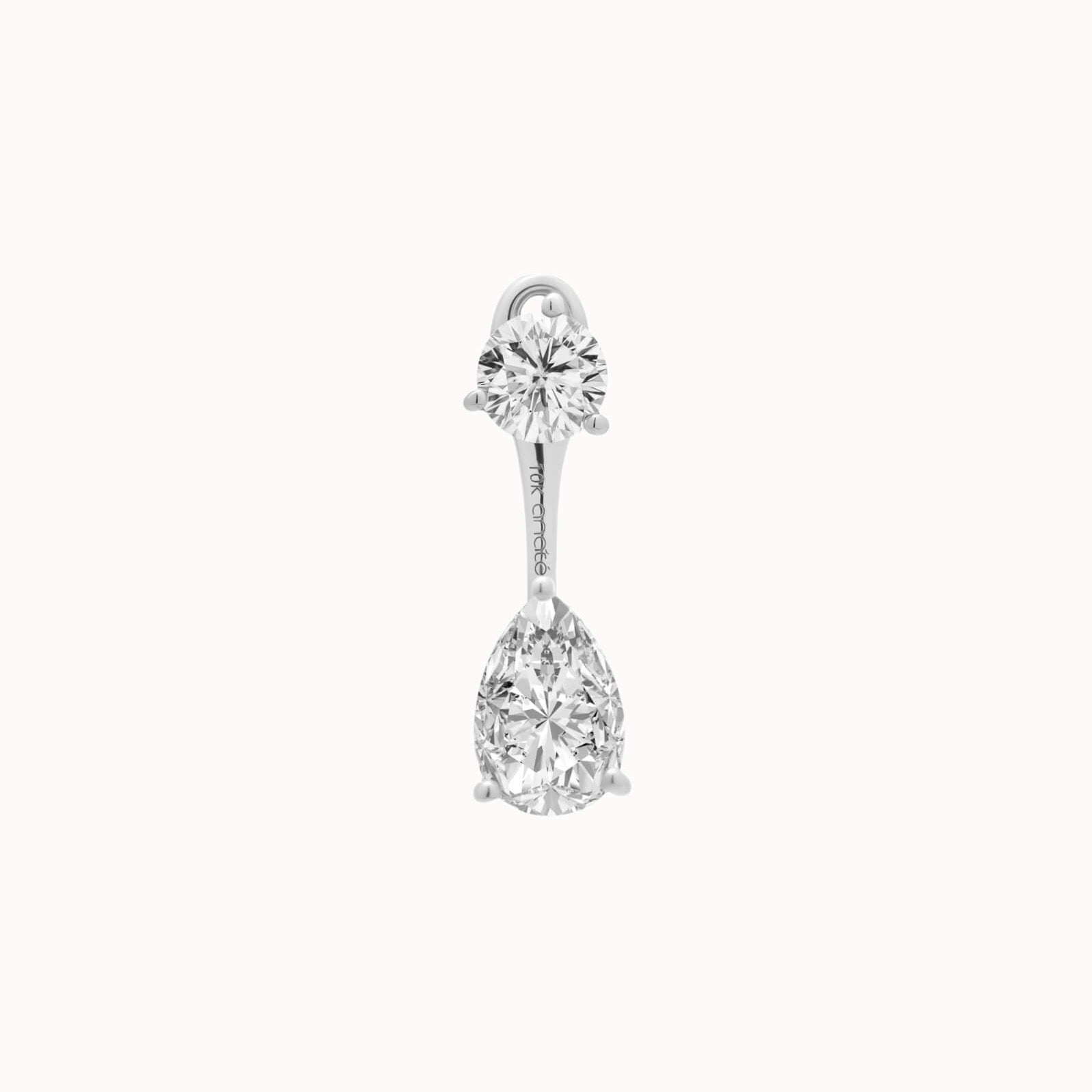 Pear Diamond Ear Jacket Earrings - Solid White Gold - Nara
