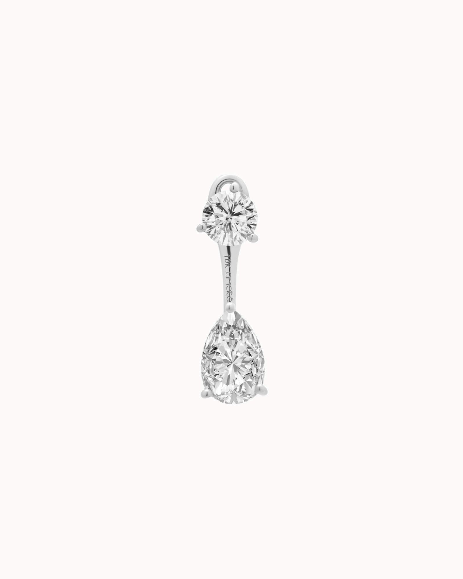 Pear Diamond Ear Jacket Earrings - Solid White Gold - Nara