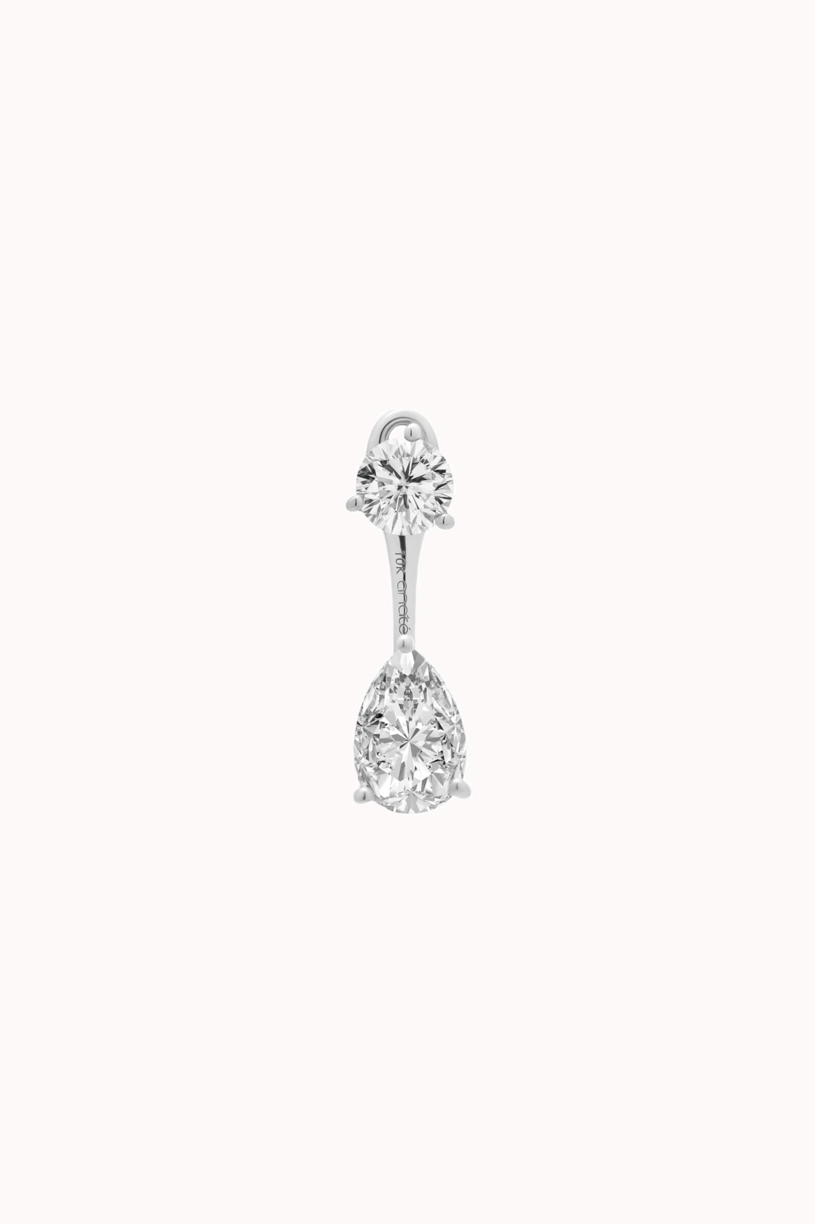 Pear Diamond Ear Jacket Earrings - Solid White Gold - Nara